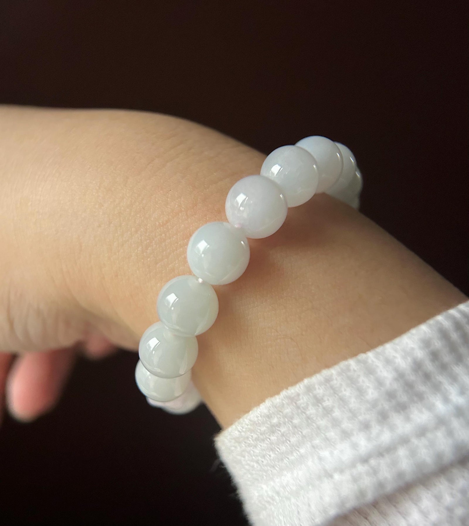Jadeite Beaded Bracelet Handmade Jewelry Gift Natural Burmese Type A Icy Translucent Jadeite Pale Blue Lavender & Pink Jade 10mm