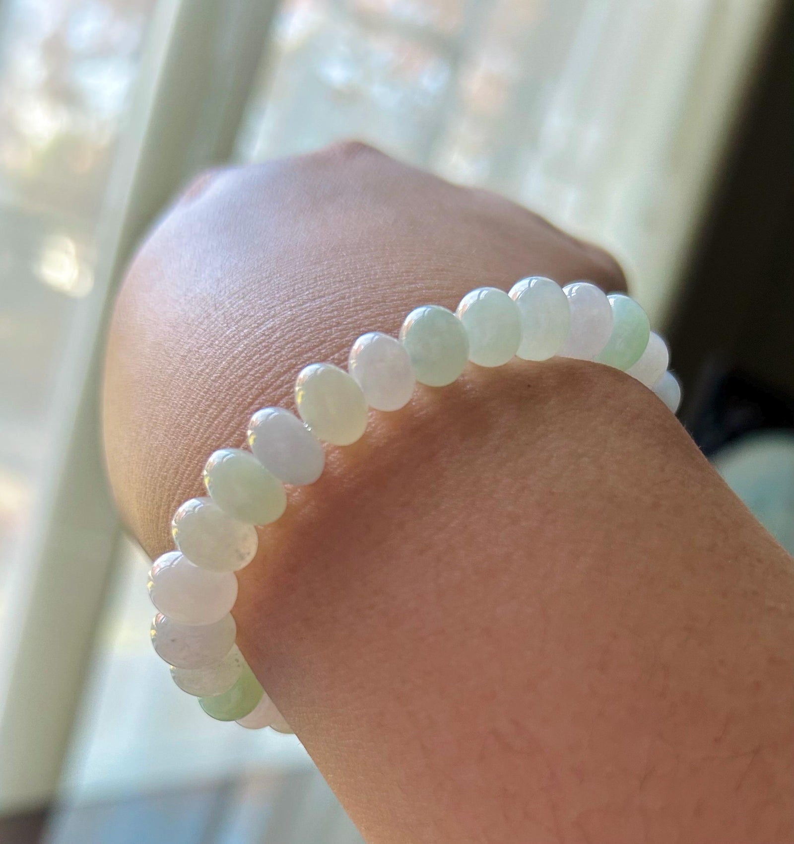 Natural Jadeite Beaded Bracelet Handmade Jewelry Burmese Type A Icy Translucent Pastel Multicolor Jade 8.5-9mm