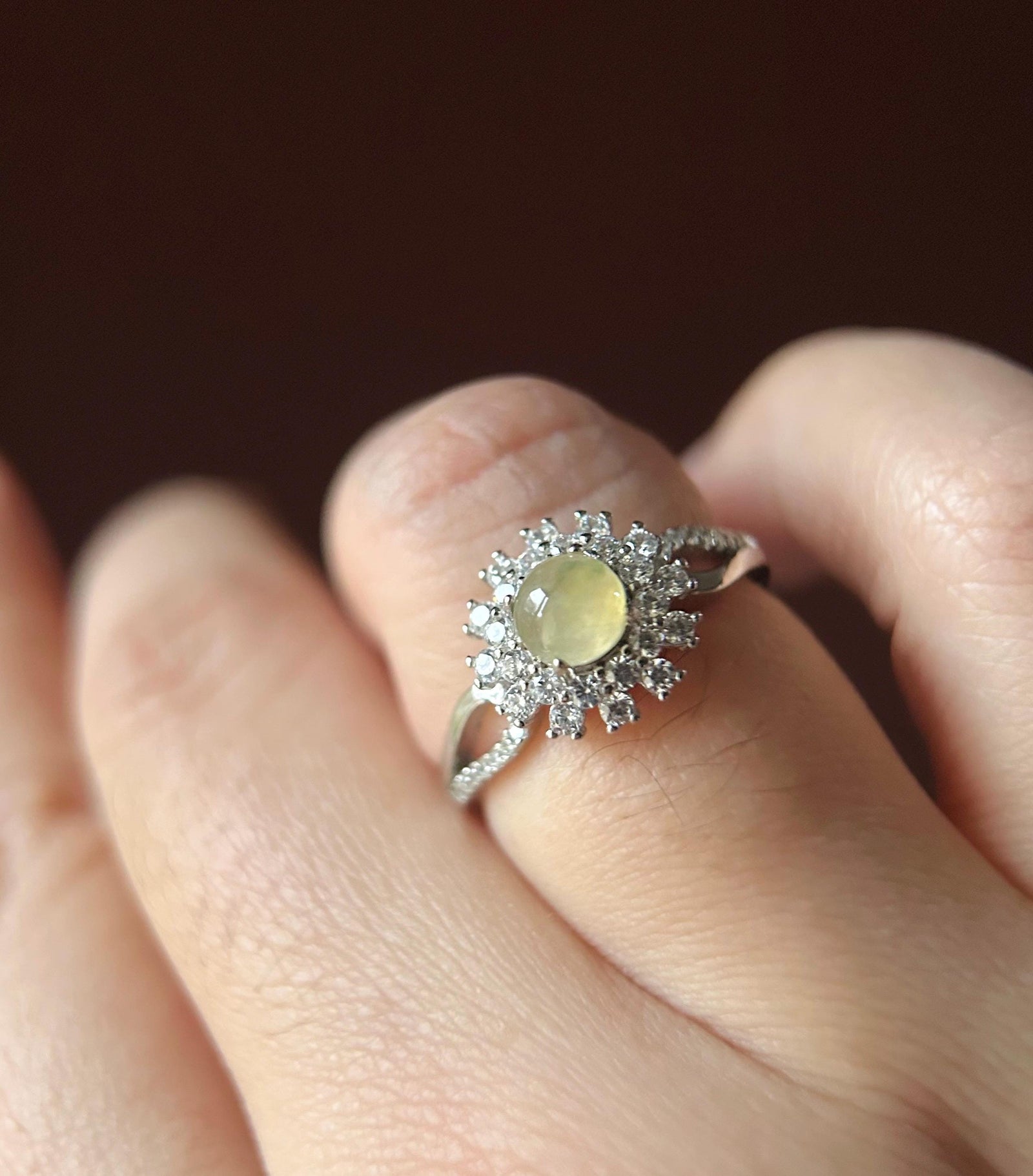 Natural Jadeite & 925 Sterling Silver Adjustable Ring Burmese Type A Highly Translucent Icy Mint Green/Yellow Jade Christmas Gift
