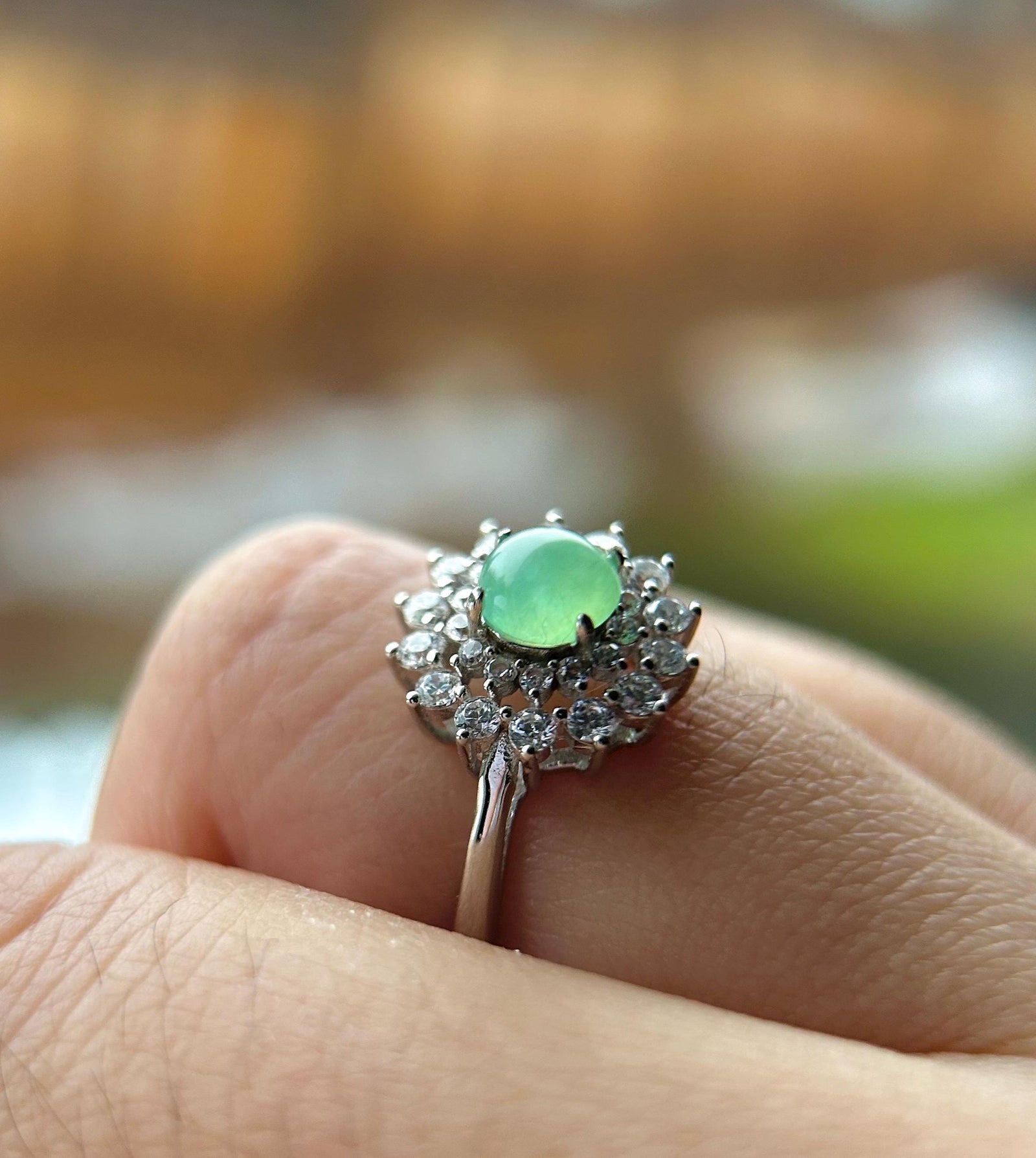 Natural Jadeite & 925 Sterling Silver Adjustable Ring Burmese Type A Highly Translucent Icy Mint Green/Yellow Jade Christmas Gift