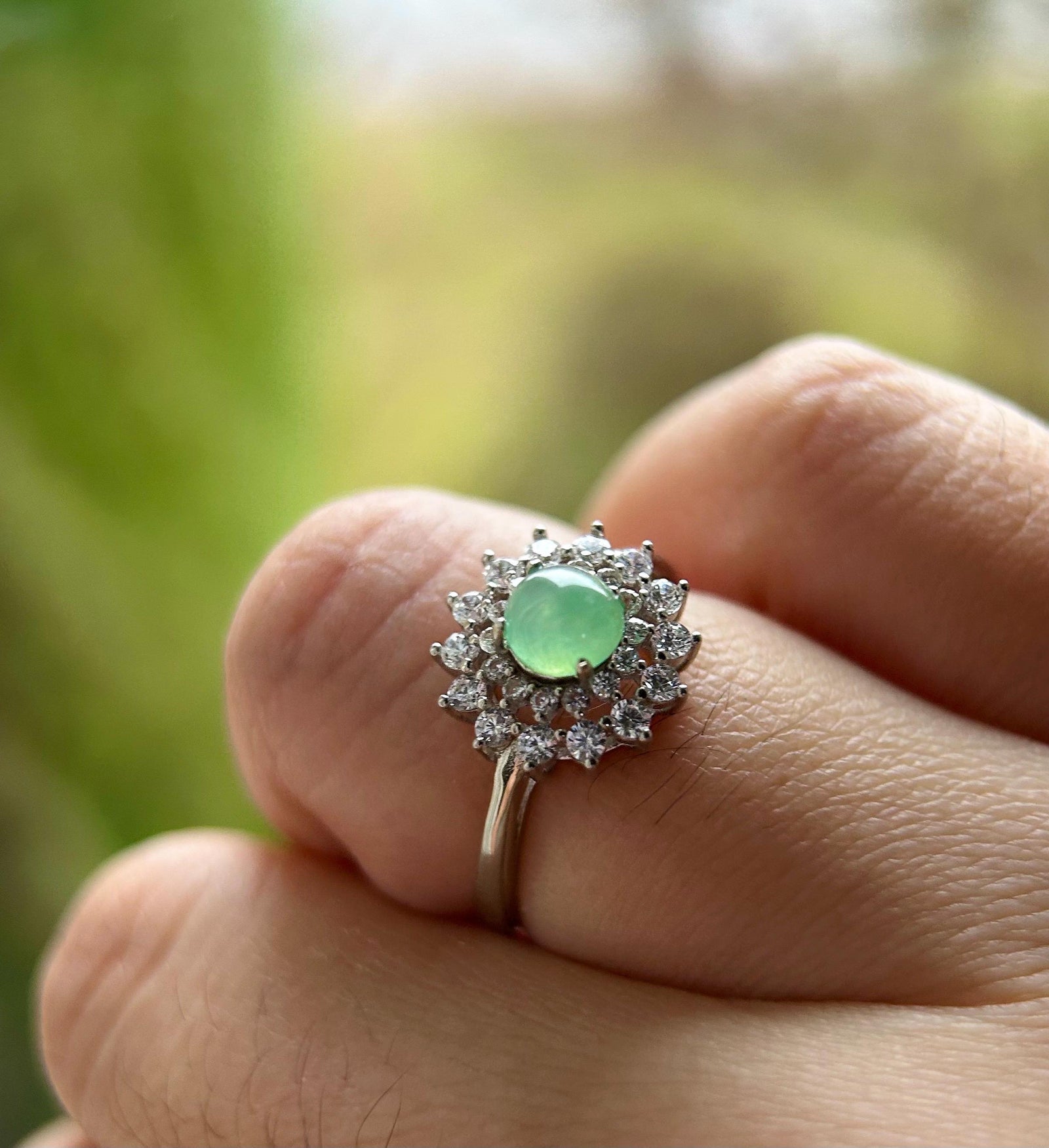 Natural Jadeite & 925 Sterling Silver Adjustable Ring Burmese Type A Highly Translucent Icy Mint Green/Yellow Jade Christmas Gift