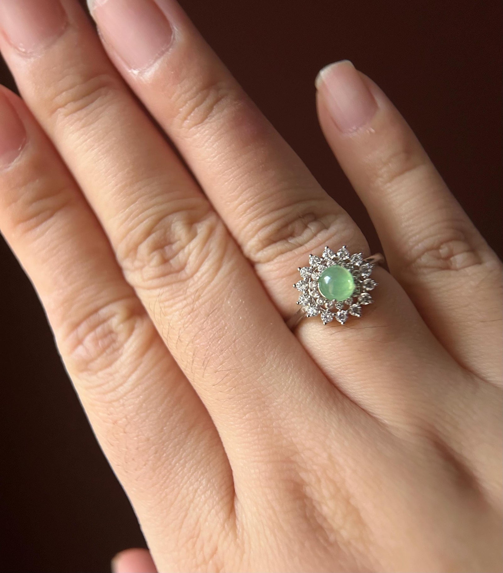 Natural Jadeite & 925 Sterling Silver Adjustable Ring Burmese Type A Highly Translucent Icy Mint Green/Yellow Jade Christmas Gift