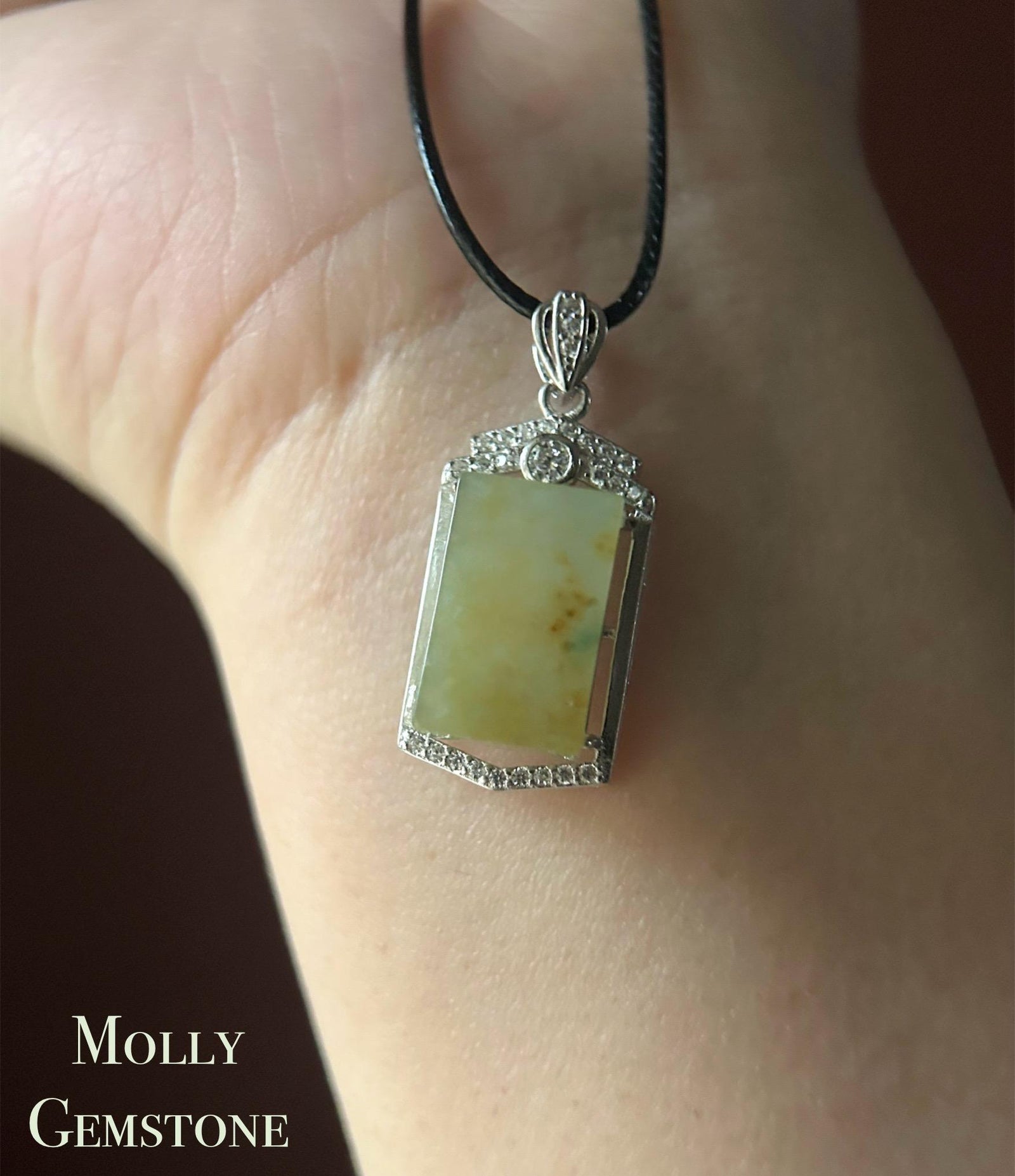 Jadeite Pendant Necklace Natural Burmese Type A Translucent Icy Yellow & Blue Floral Jade Sterling Silver Frame