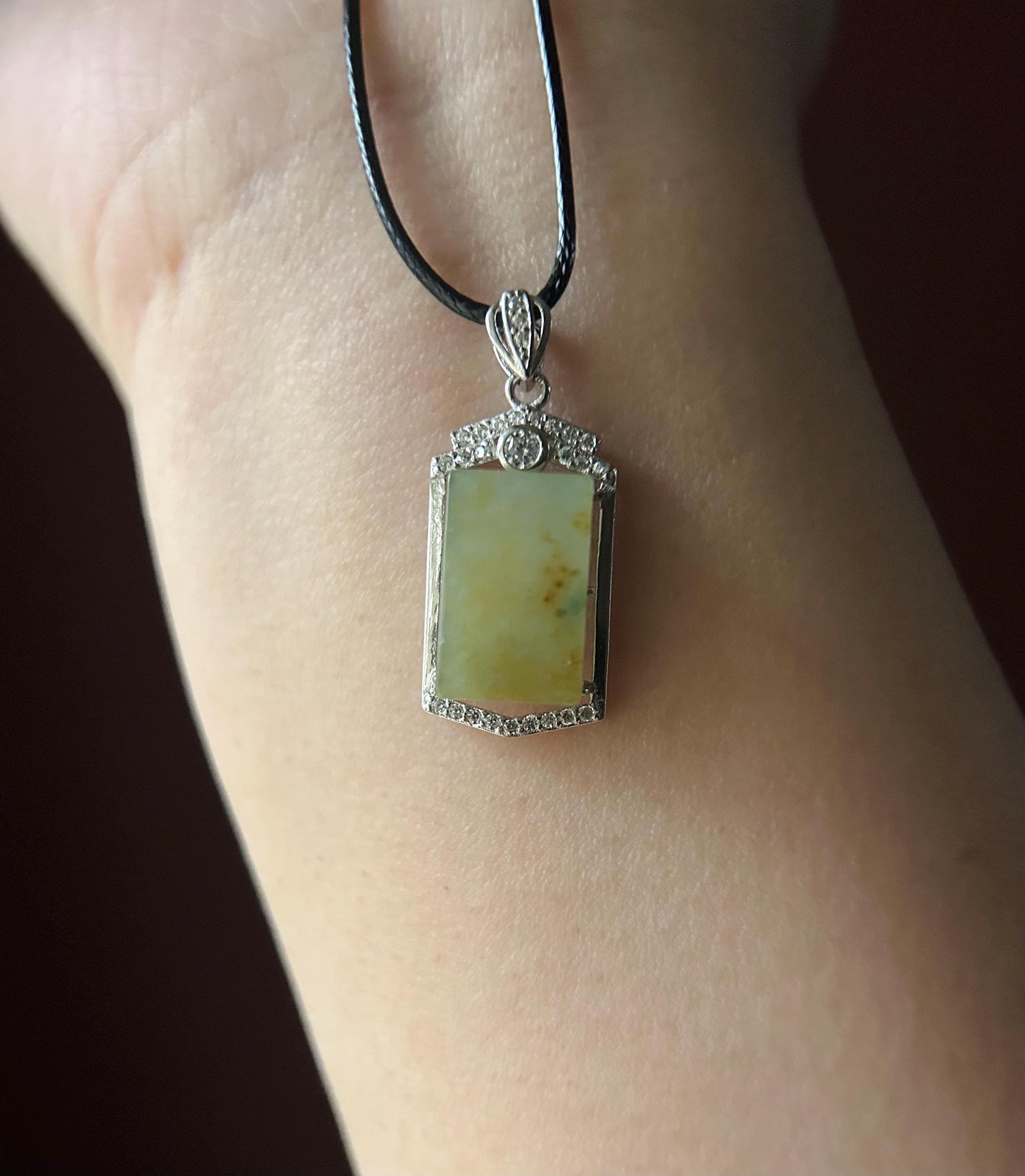 Jadeite Pendant Necklace Natural Burmese Type A Translucent Icy Yellow & Blue Floral Jade Sterling Silver Frame