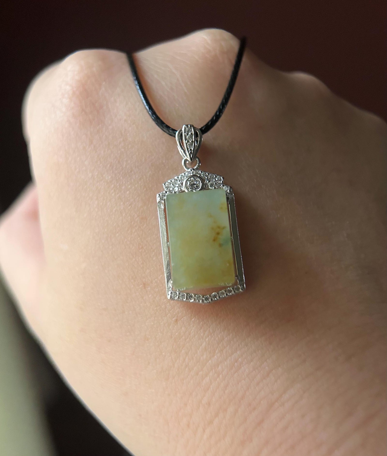 Jadeite Pendant Necklace Natural Burmese Type A Translucent Icy Yellow & Blue Floral Jade Sterling Silver Frame