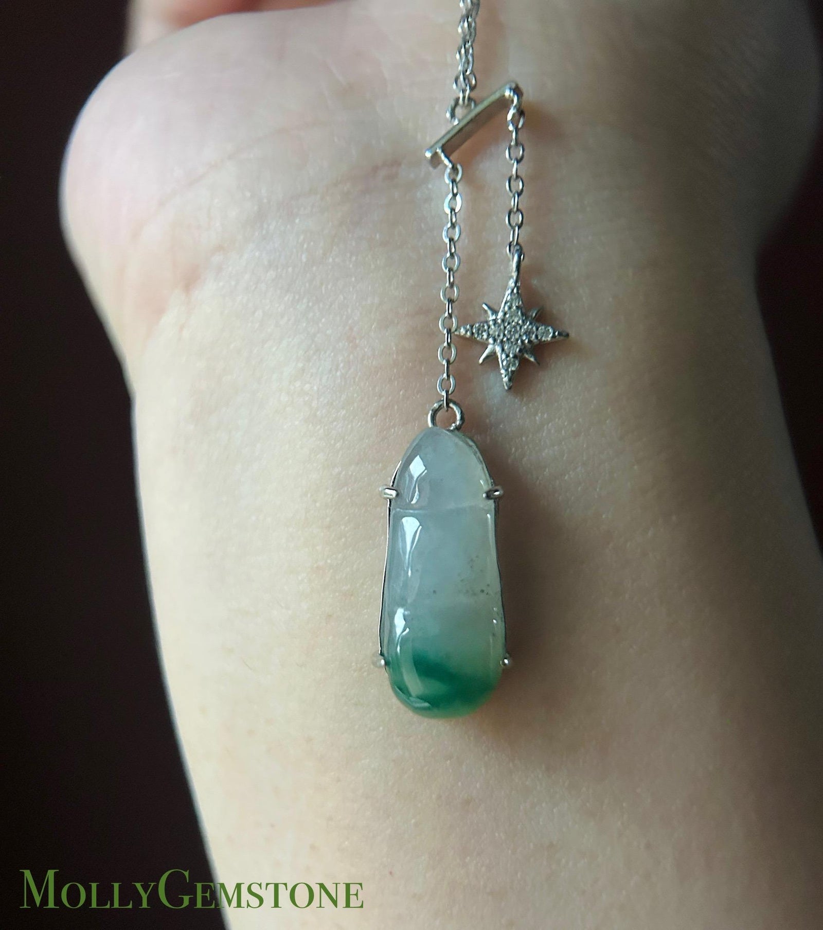 Jadeite Peas & Sterling Silver Necklace Natural Burmese Type A Translucent Icy Green Floral Jade Christmas Gift