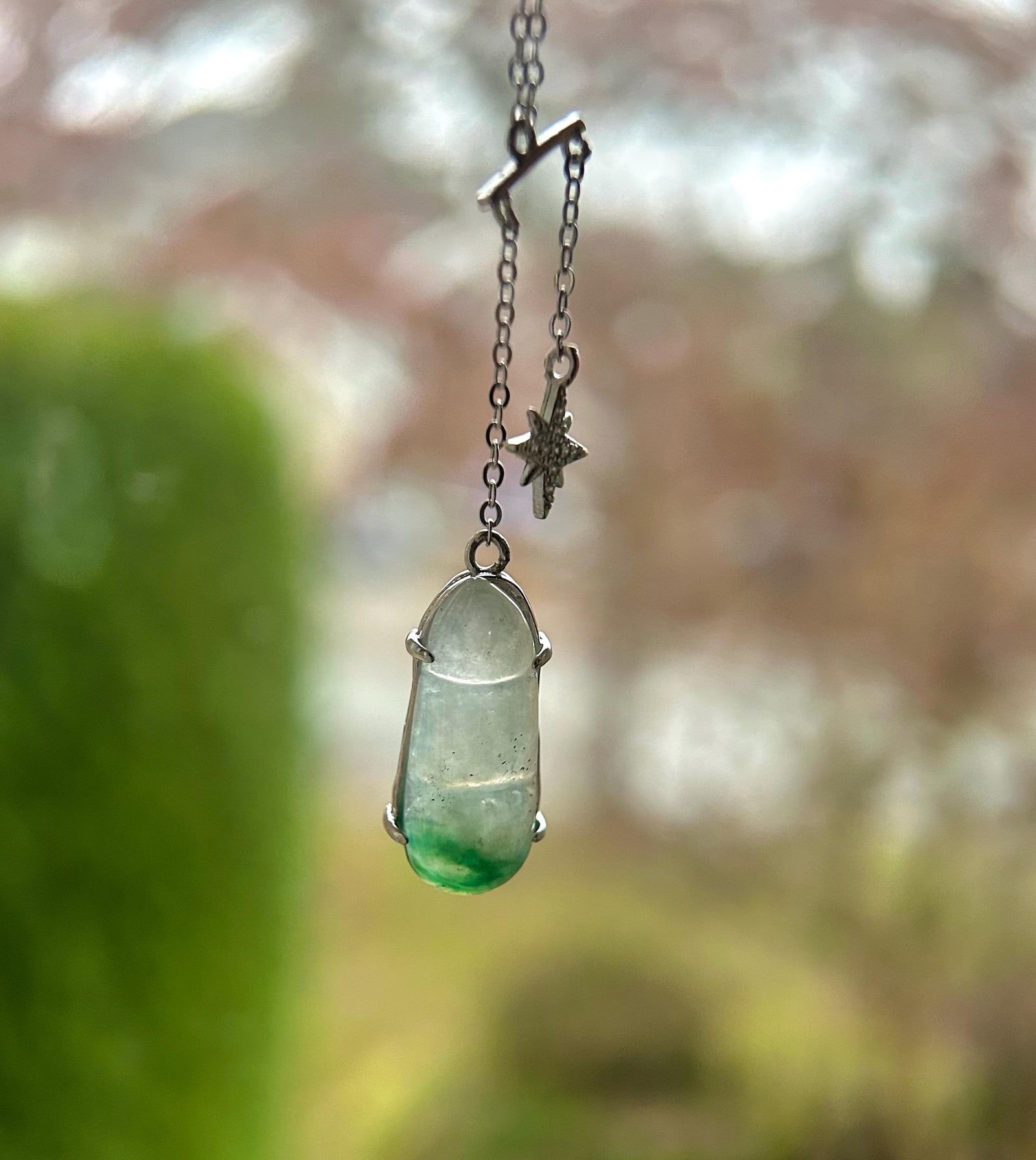 Jadeite Peas & Sterling Silver Necklace Natural Burmese Type A Translucent Icy Green Floral Jade Christmas Gift