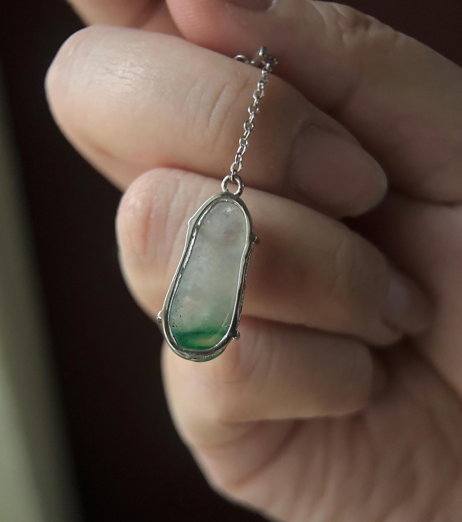 Jadeite Peas & Sterling Silver Necklace Natural Burmese Type A Translucent Icy Green Floral Jade Christmas Gift