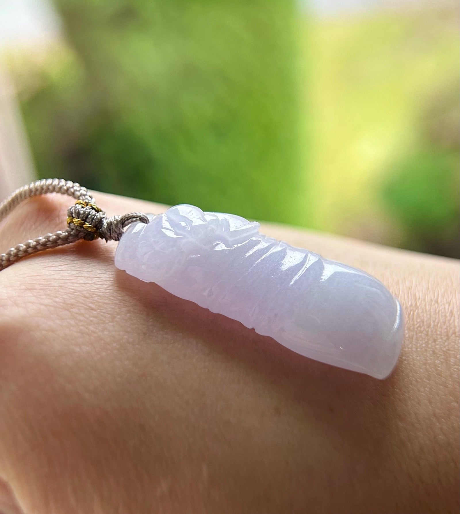 Natural Jadeite Bamboo Pendant Handwoven Necklace Burmese Type A Highly Translucent Icy Lavender Purple Jade