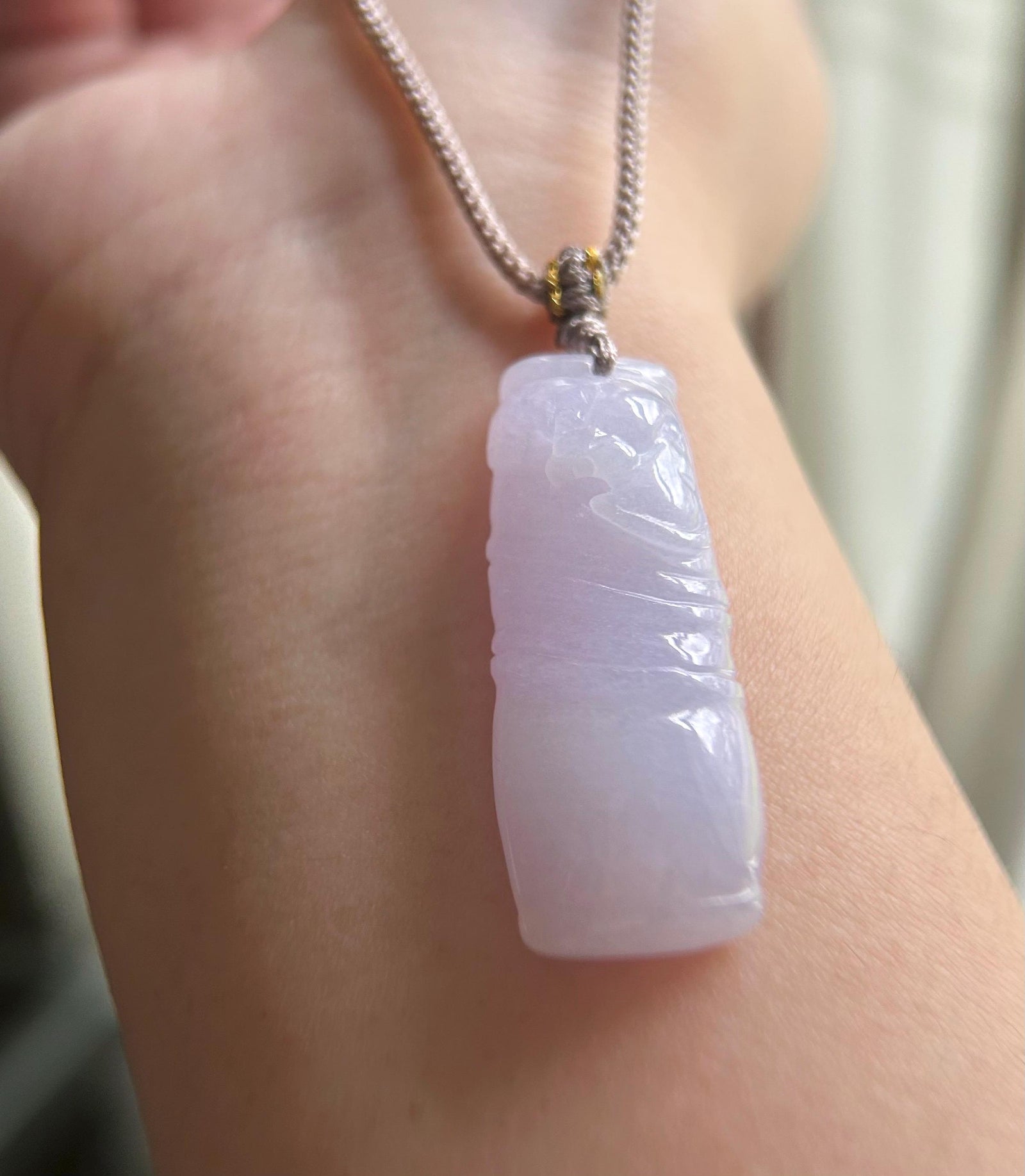 Natural Jadeite Bamboo Pendant Handwoven Necklace Burmese Type A Highly Translucent Icy Lavender Purple Jade