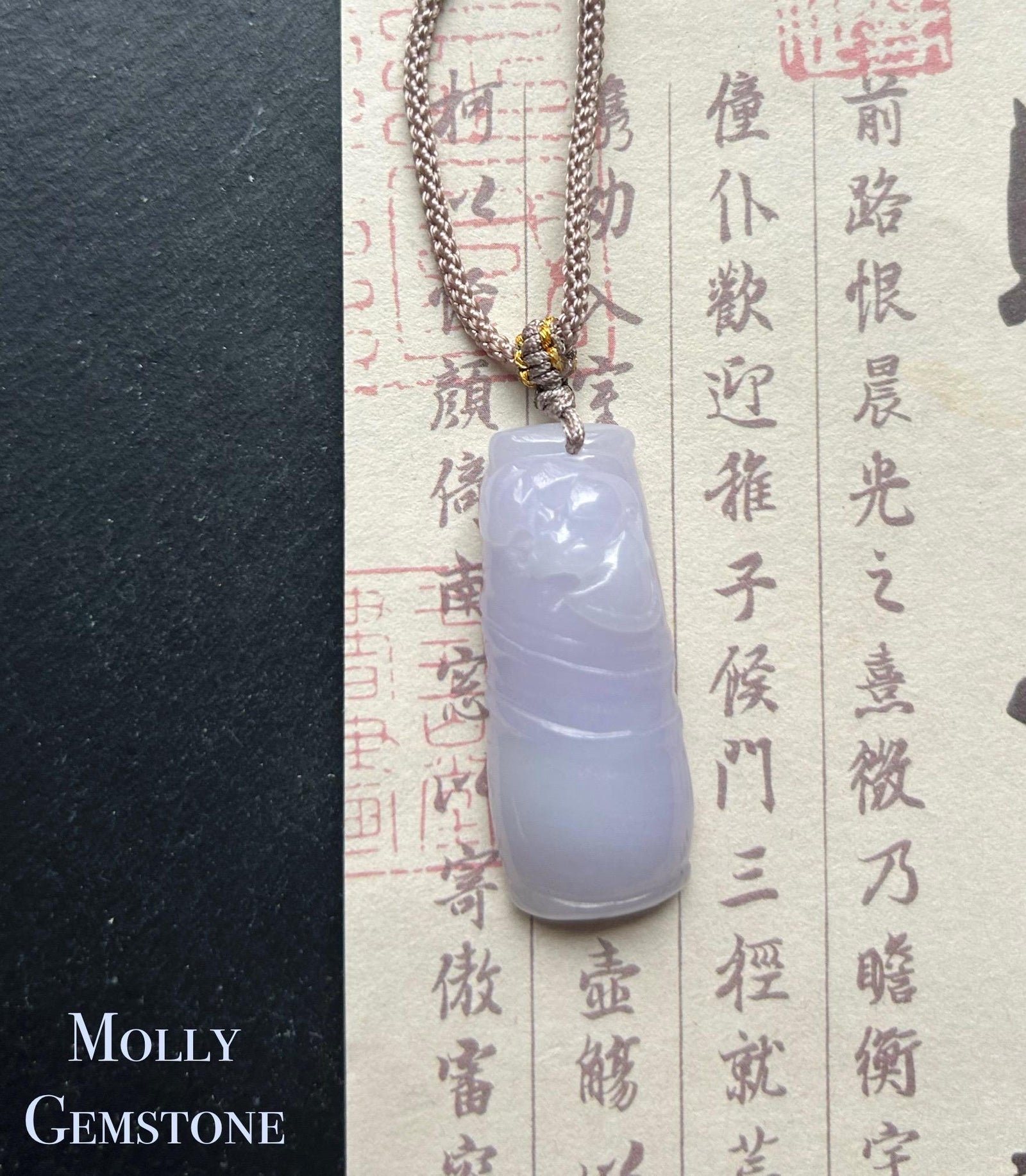 Natural Jadeite Bamboo Pendant Handwoven Necklace Burmese Type A Highly Translucent Icy Lavender Purple Jade
