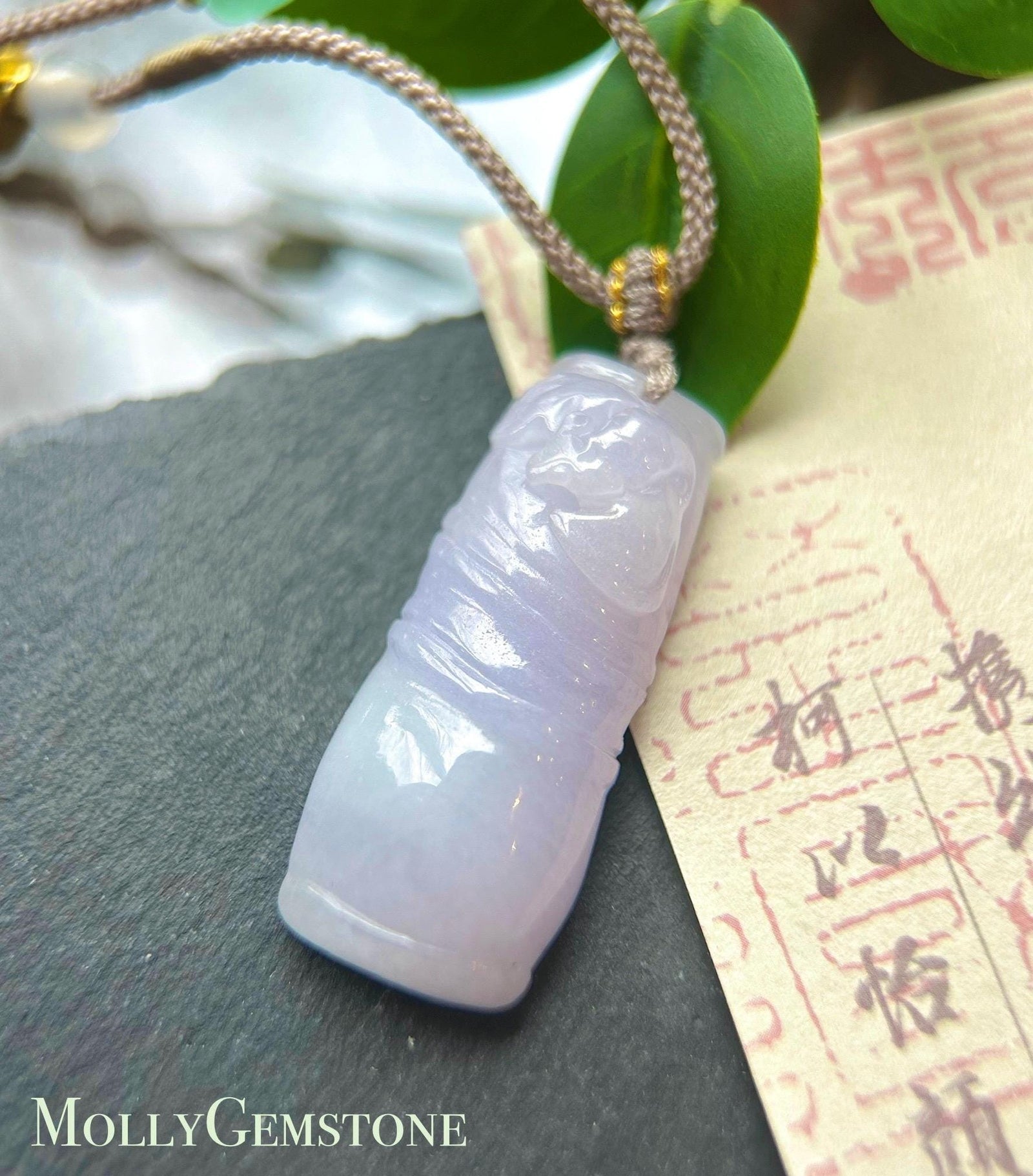 Natural Jadeite Bamboo Pendant Handwoven Necklace Burmese Type A Highly Translucent Icy Lavender Purple Jade