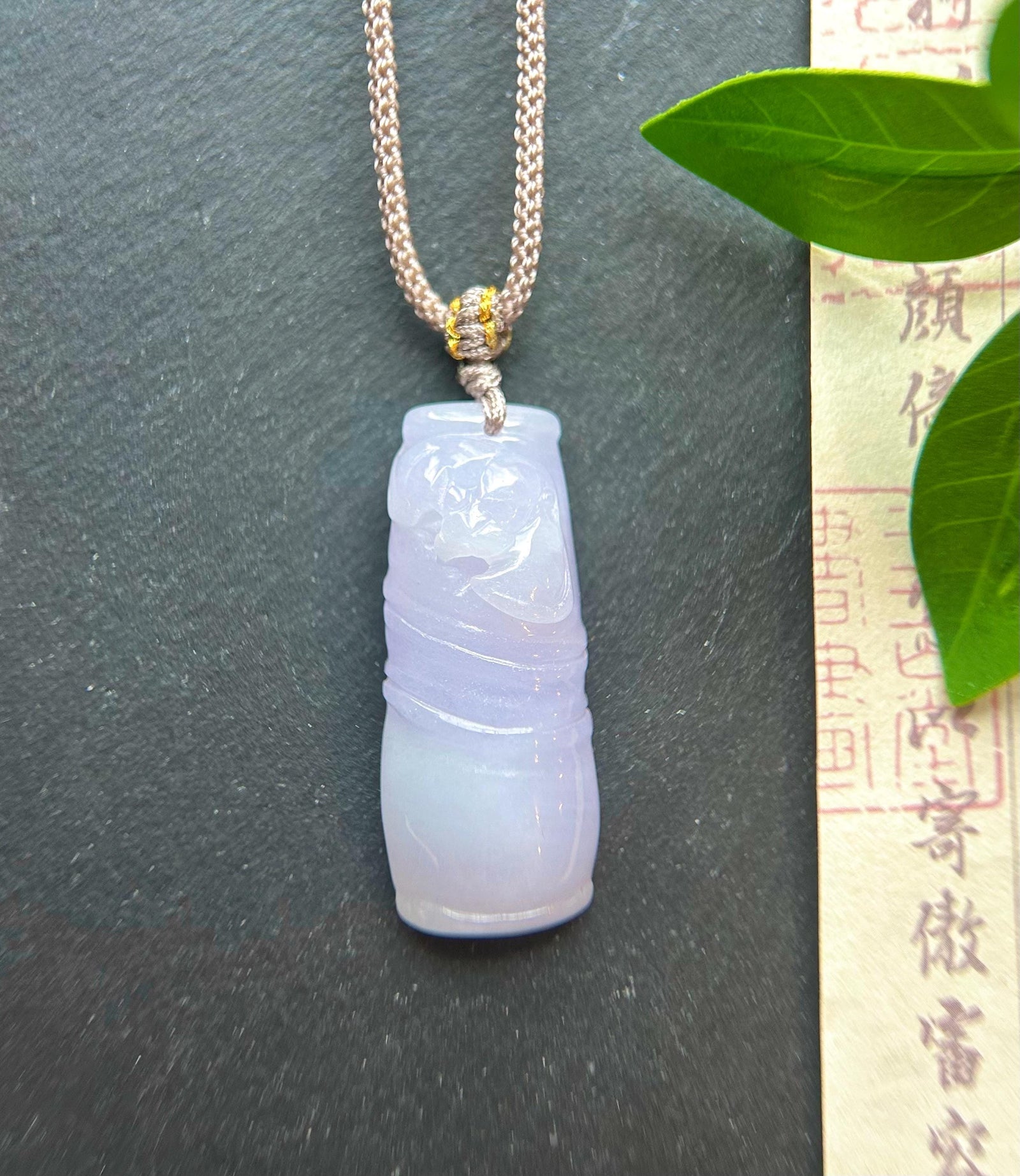 Natural Jadeite Bamboo Pendant Handwoven Necklace Burmese Type A Highly Translucent Icy Lavender Purple Jade