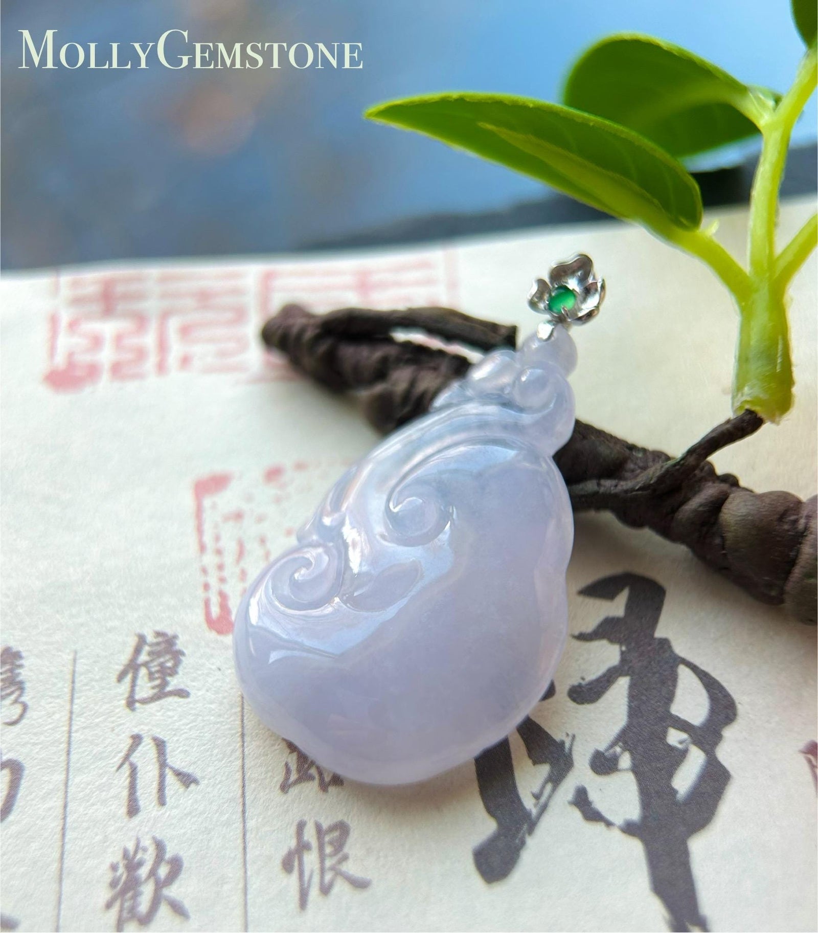 Certified Lavender Jadeite RuYi Pendant with 18k Solid Gold Bail Jewelry Natural Burmese Type A Highly Translucent Icy Purple Jade