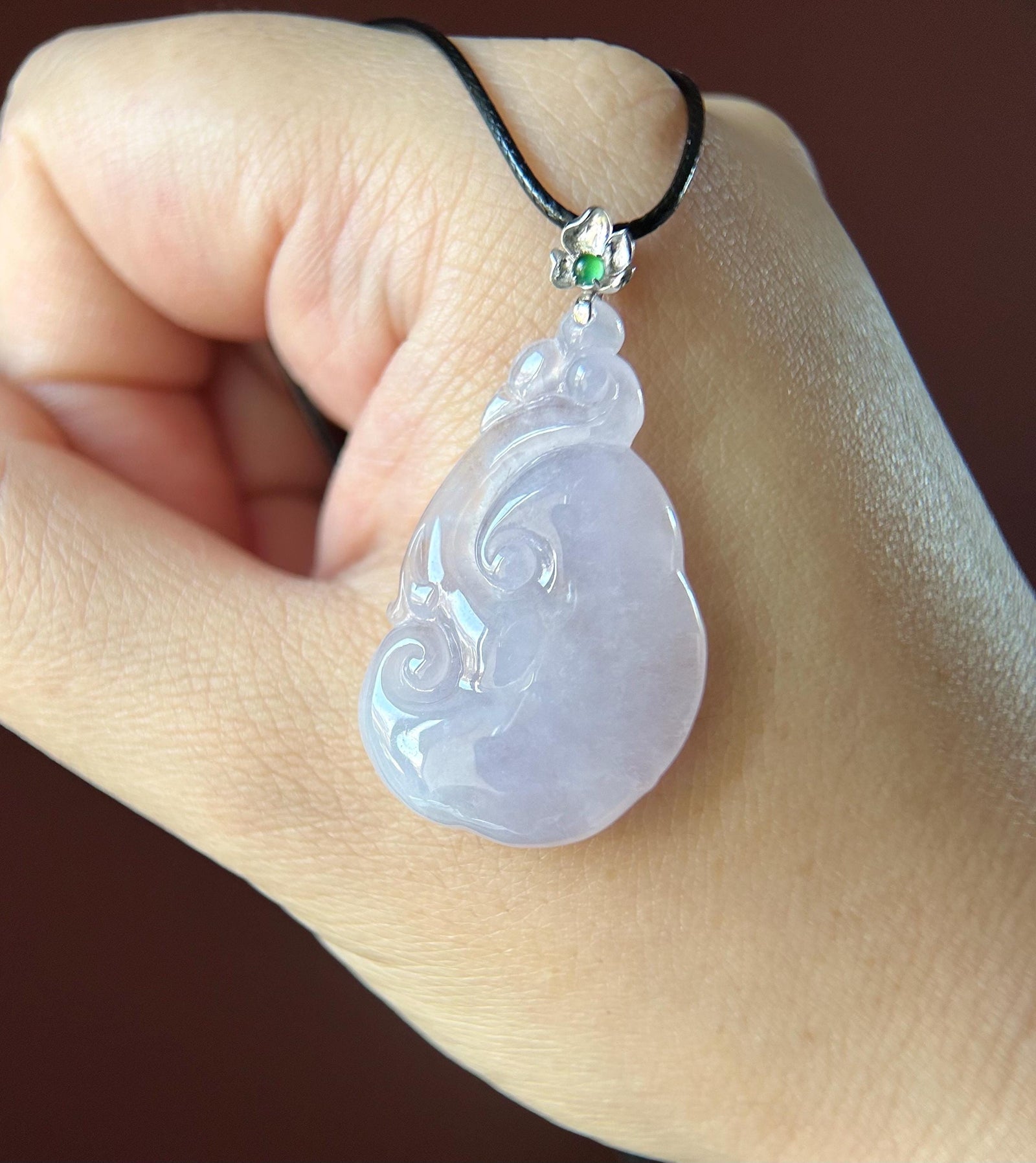 Certified Lavender Jadeite RuYi Pendant with 18k Solid Gold Bail Jewelry Natural Burmese Type A Highly Translucent Icy Purple Jade