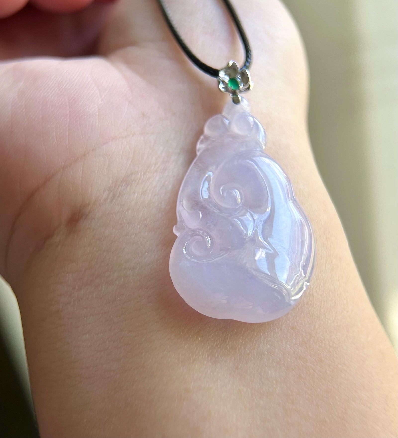 Certified Lavender Jadeite RuYi Pendant with 18k Solid Gold Bail Jewelry Natural Burmese Type A Highly Translucent Icy Purple Jade