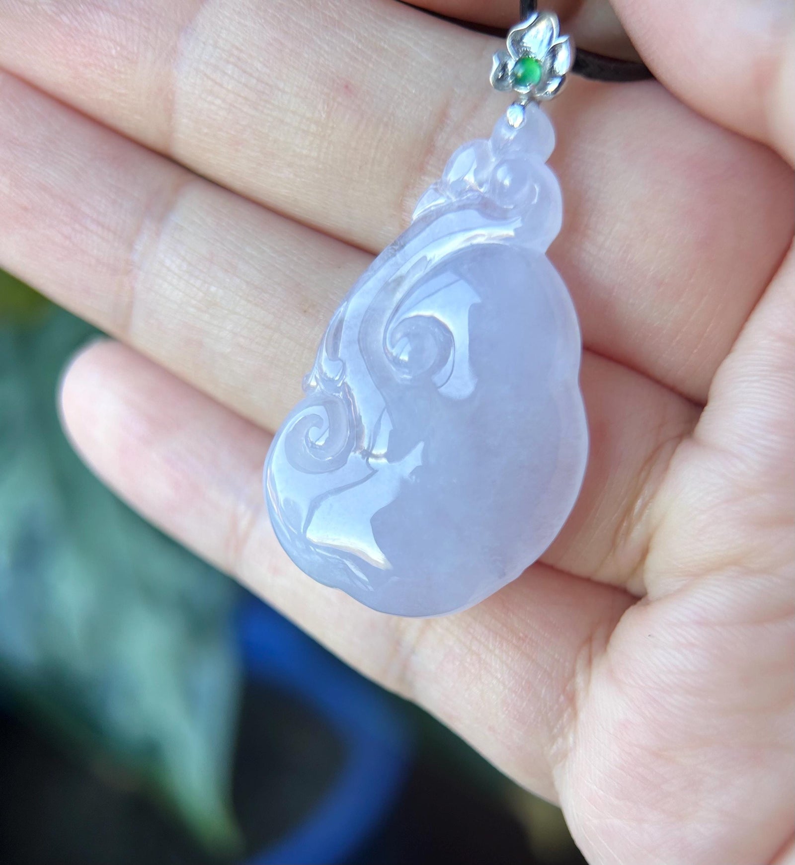 Certified Lavender Jadeite RuYi Pendant with 18k Solid Gold Bail Jewelry Natural Burmese Type A Highly Translucent Icy Purple Jade