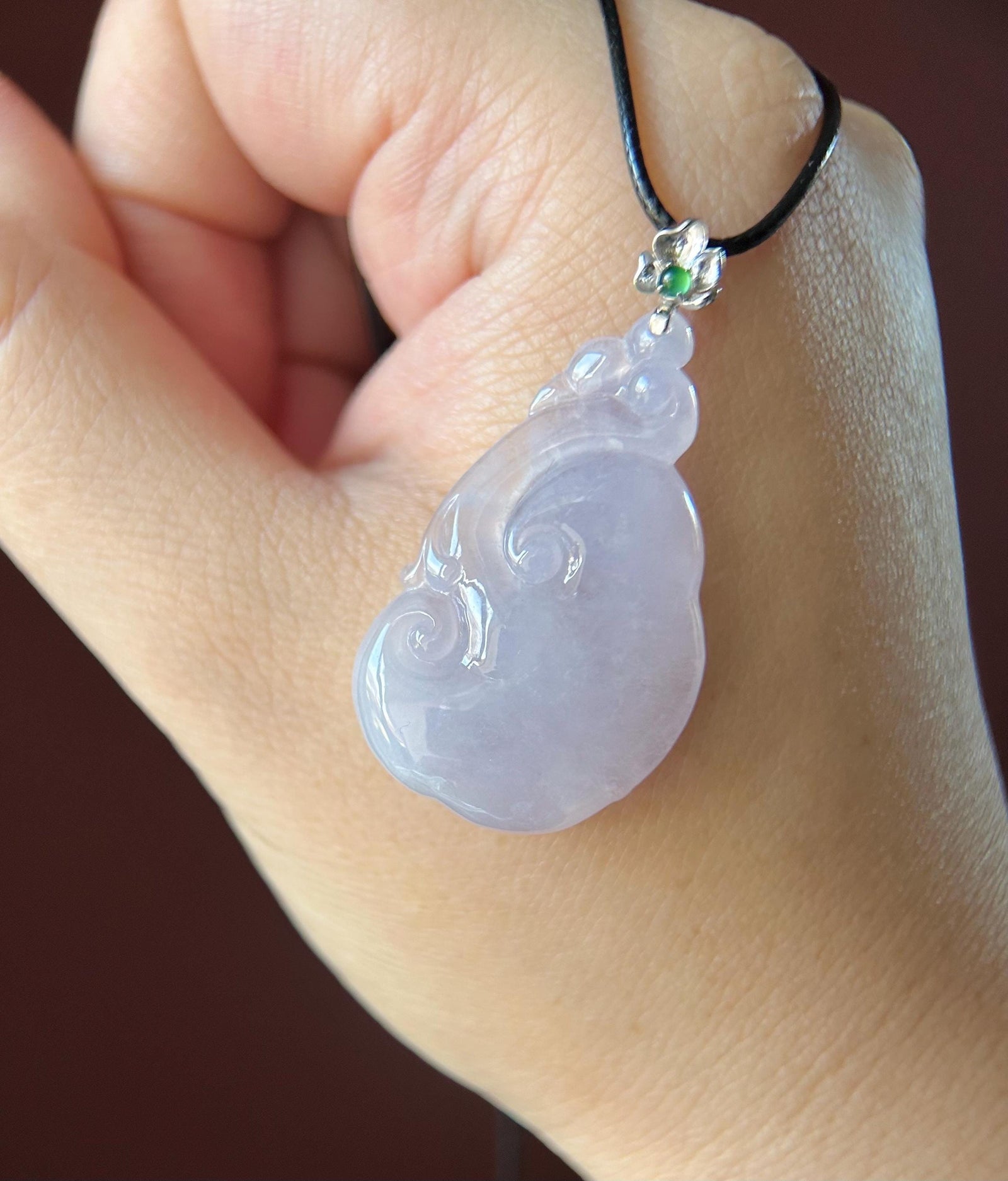Certified Lavender Jadeite RuYi Pendant with 18k Solid Gold Bail Jewelry Natural Burmese Type A Highly Translucent Icy Purple Jade