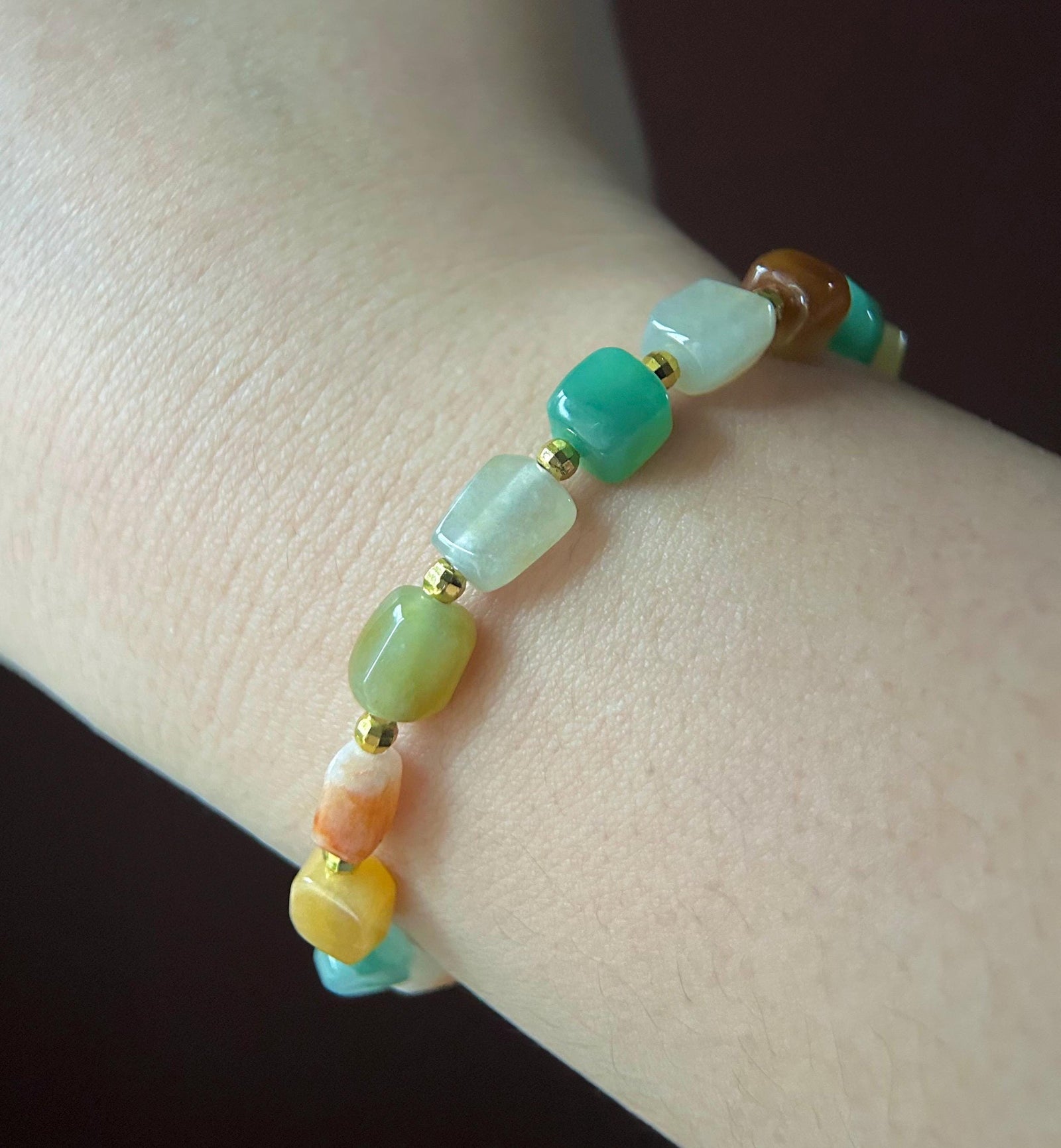 Natural Jadeite Beaded Bracelet Burmese Type A Icy Translucent Vivid Multicolor Ice Cube Jade 7-8mm