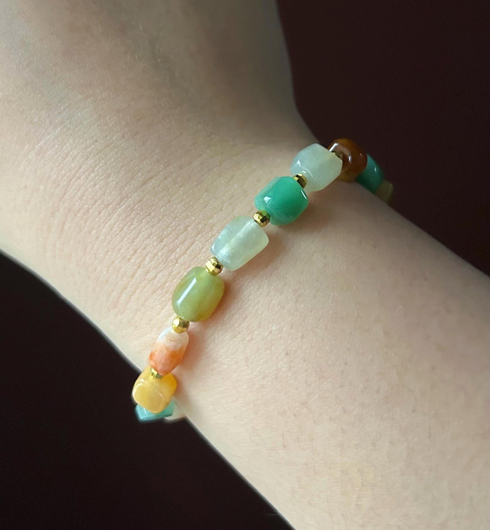 Natural Jadeite Beaded Bracelet Burmese Type A Icy Translucent Vivid Multicolor Ice Cube Jade 7-8mm