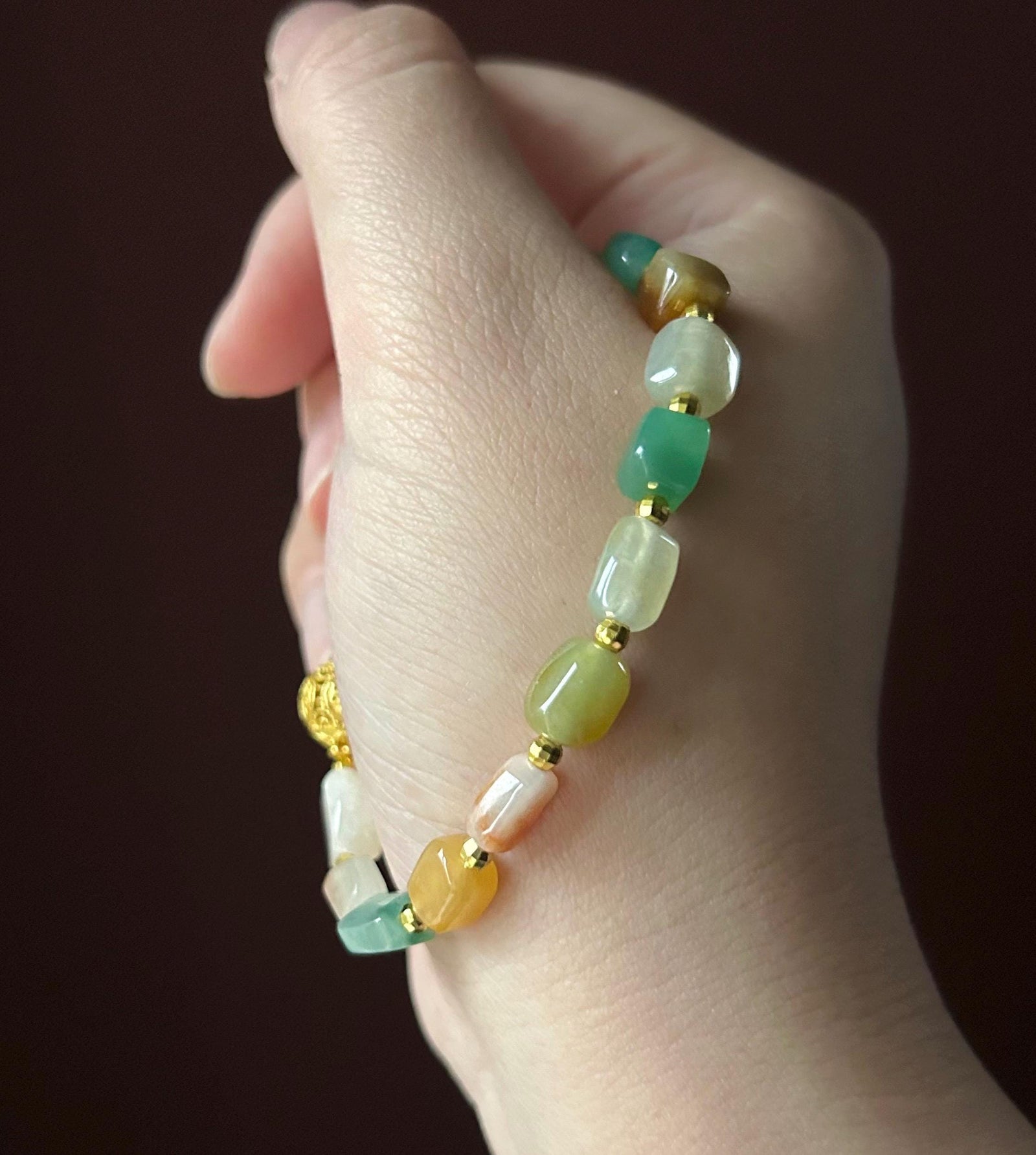 Natural Jadeite Beaded Bracelet Burmese Type A Icy Translucent Vivid Multicolor Ice Cube Jade 7-8mm