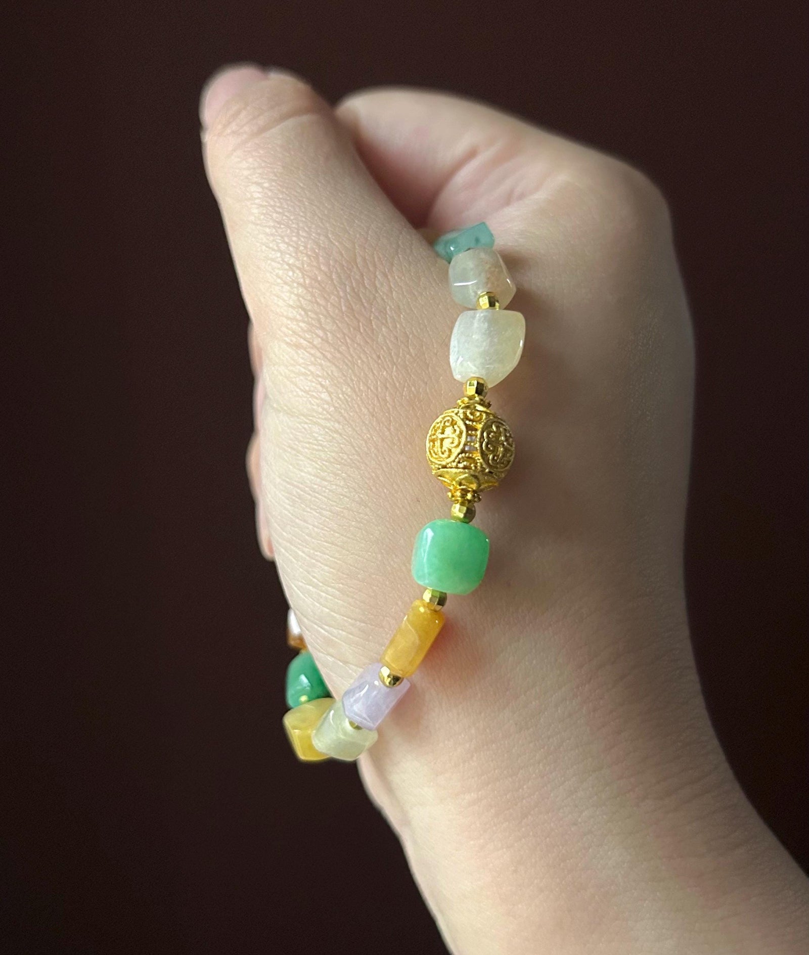 Natural Jadeite Beaded Bracelet Burmese Type A Icy Translucent Vivid Multicolor Ice Cube Jade 7-8mm