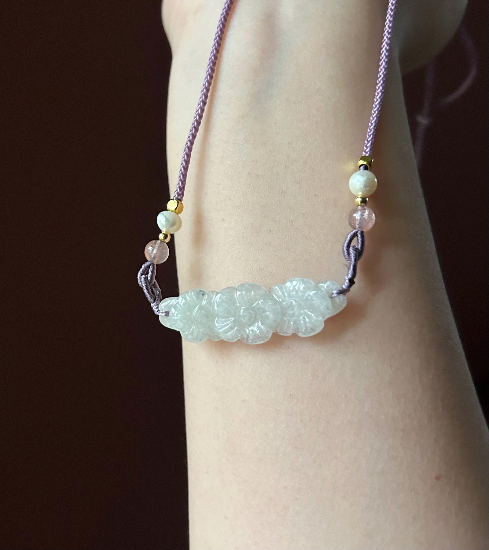 Jadeite Jade Crecent Pendant Jewelry Gift Natural Burmese Type A Translucent Icy Green Purple Yellow Jade Carved Flowers Handwowen Necklace