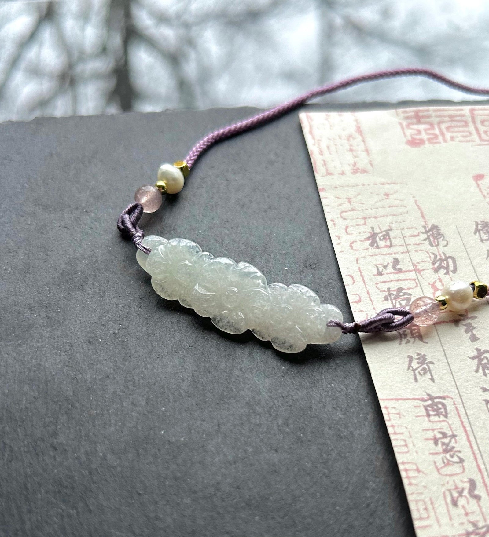 Jadeite Jade Crecent Pendant Jewelry Gift Natural Burmese Type A Translucent Icy Green Purple Yellow Jade Carved Flowers Handwowen Necklace