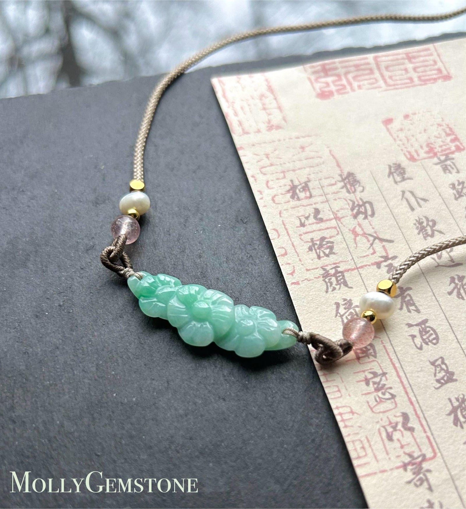 Jadeite Jade Crecent Pendant Jewelry Gift Natural Burmese Type A Translucent Icy Green Purple Yellow Jade Carved Flowers Handwowen Necklace