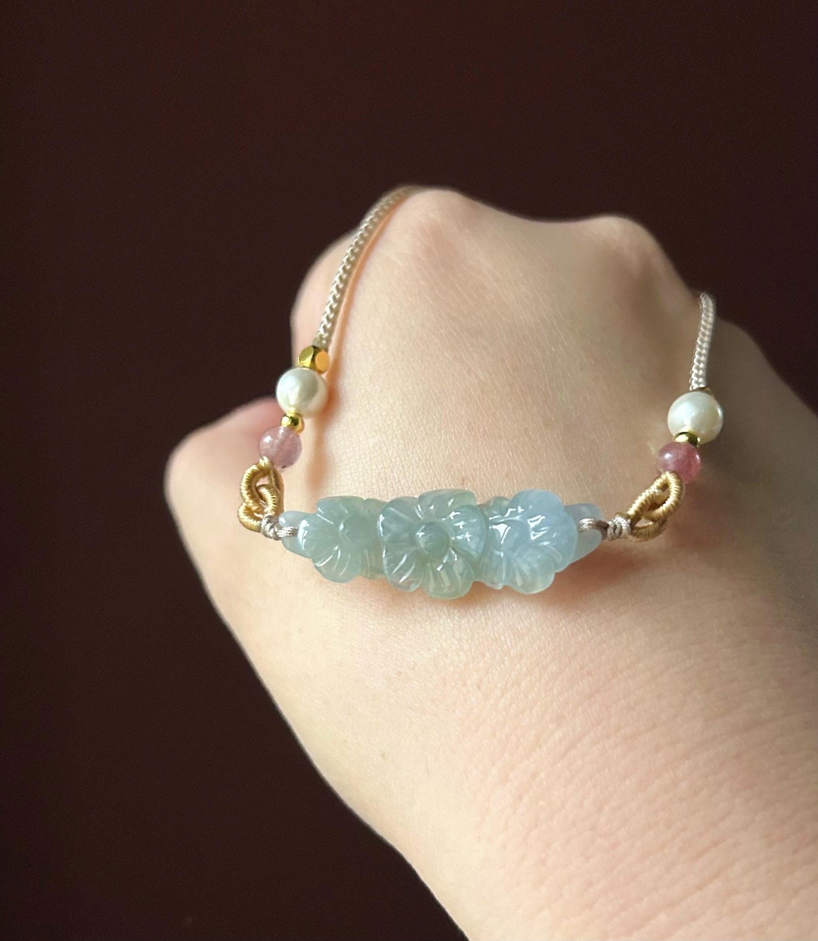 Jadeite Jade Crecent Pendant Jewelry Gift Natural Burmese Type A Translucent Icy Green Purple Yellow Jade Carved Flowers Handwowen Necklace