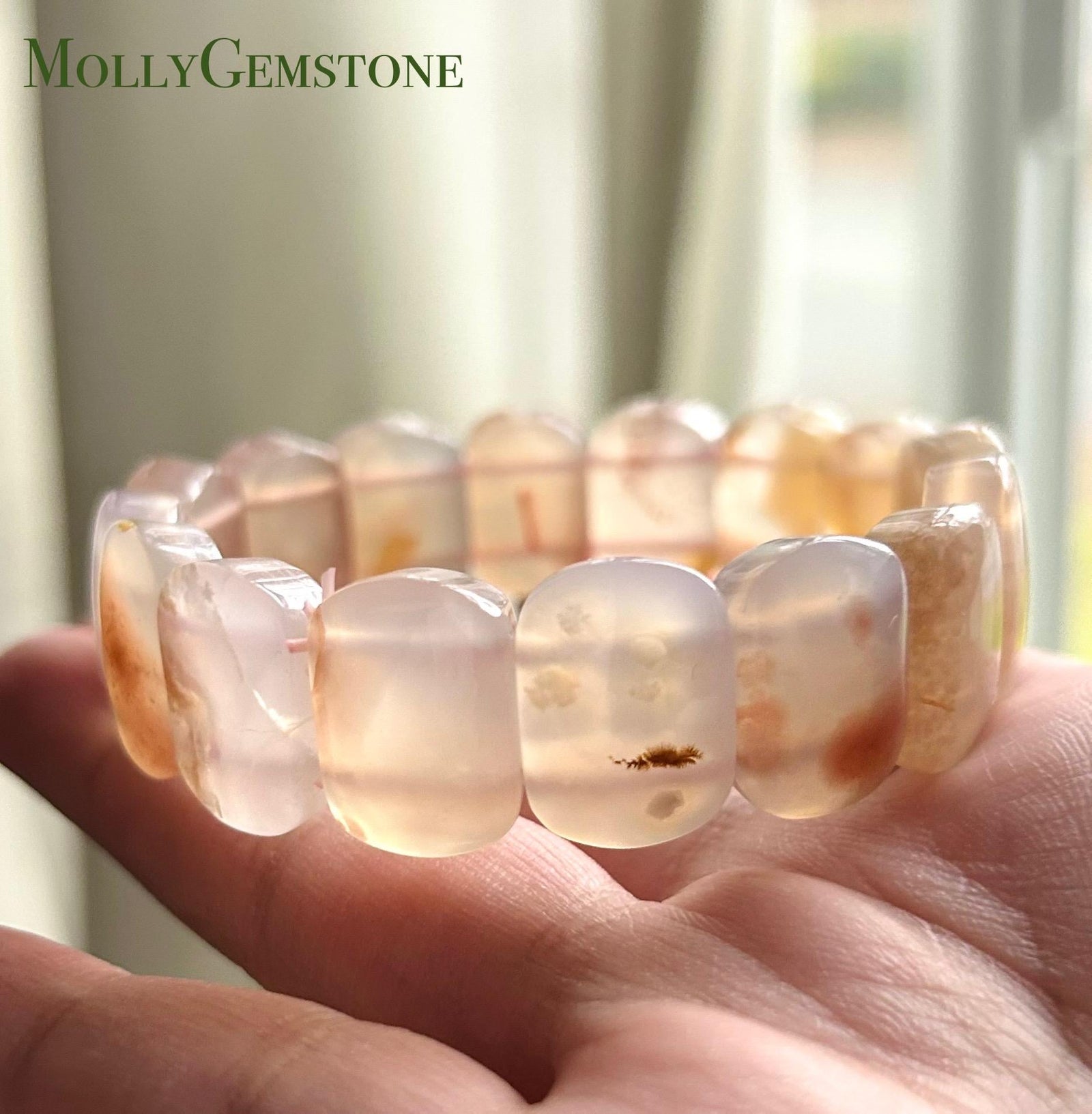 Natural AAAA+ Flower Agate Beaded Bracelet Handmade Christmas Gift Spiritual Jewelry Unisex Chakra Jewelry Protection Amulet