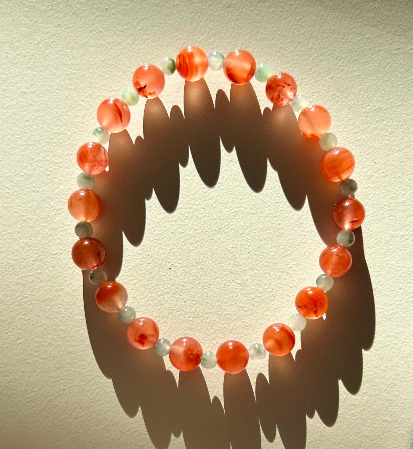 Natural Nanhong Agate & Burmese Jadeite Beaded Bracelet Type A Icy Translucent Blue Floral Jade 3.5mm, Red Agate 6.5mm