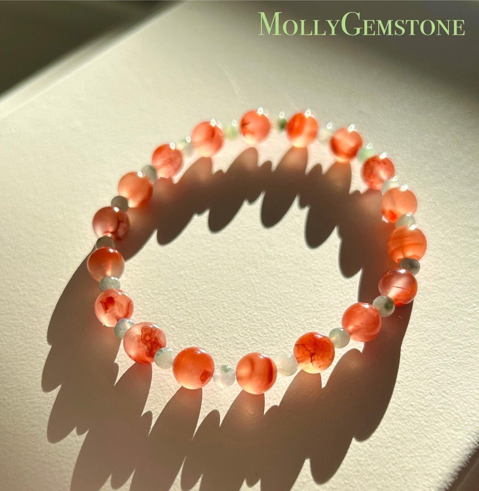 Natural Nanhong Agate & Burmese Jadeite Beaded Bracelet Type A Icy Translucent Blue Floral Jade 3.5mm, Red Agate 6.5mm