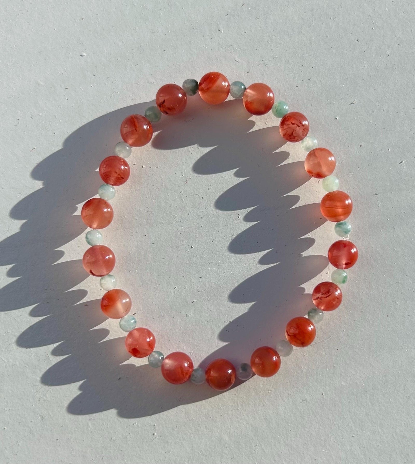 Natural Nanhong Agate & Burmese Jadeite Beaded Bracelet Type A Icy Translucent Blue Floral Jade 3.5mm, Red Agate 6.5mm