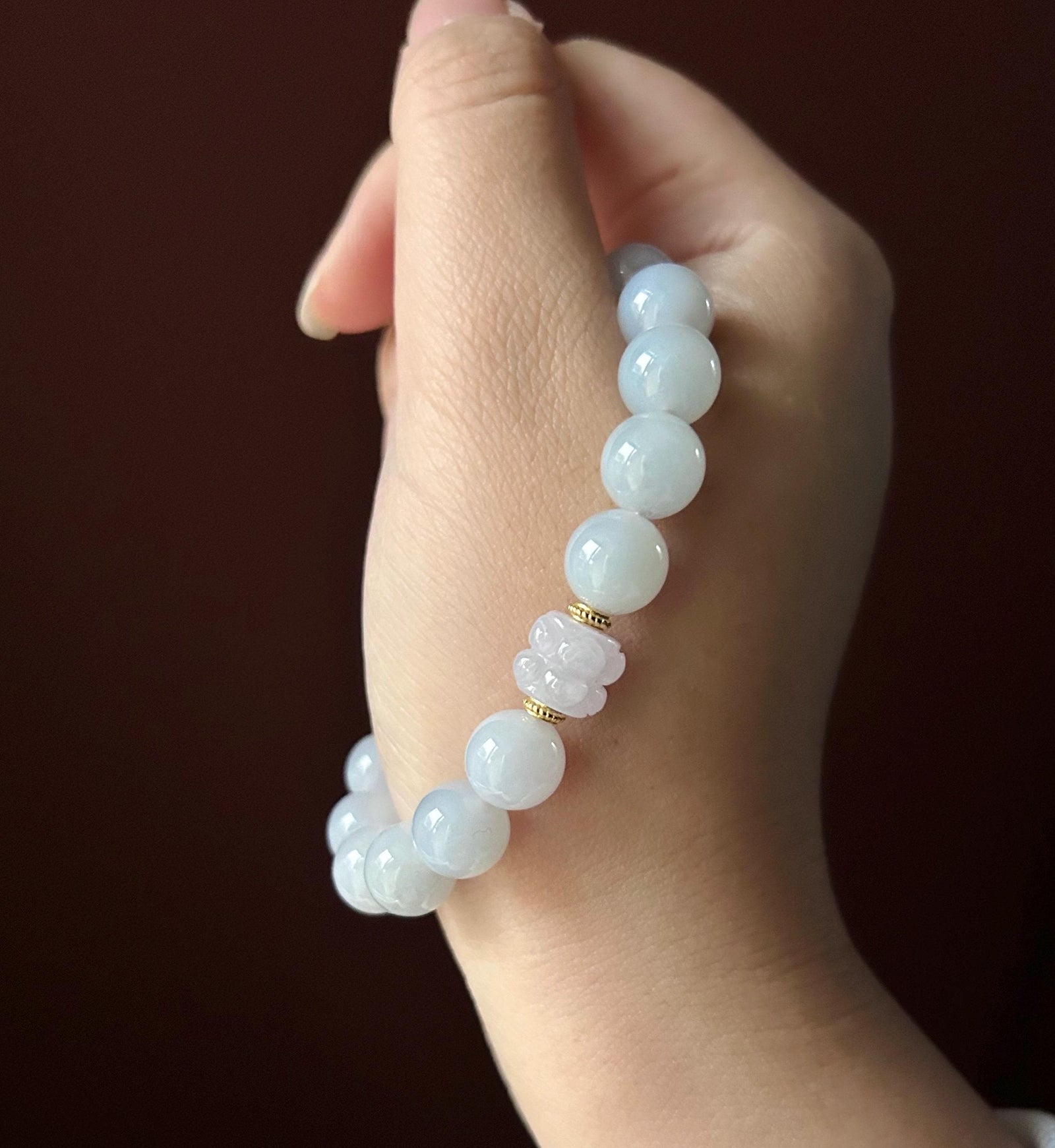 Jadeite Beaded Bracelet Handmade Jewelry Gift Natural Burmese Type A Icy Translucent Jadeite Pale Blue Lavender & Pink Jade 10mm