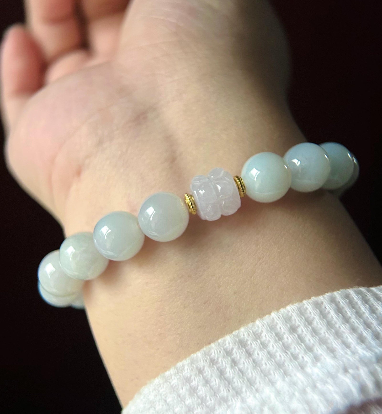 Jadeite Beaded Bracelet Handmade Jewelry Gift Natural Burmese Type A Icy Translucent Jadeite Pale Blue Lavender & Pink Jade 10mm
