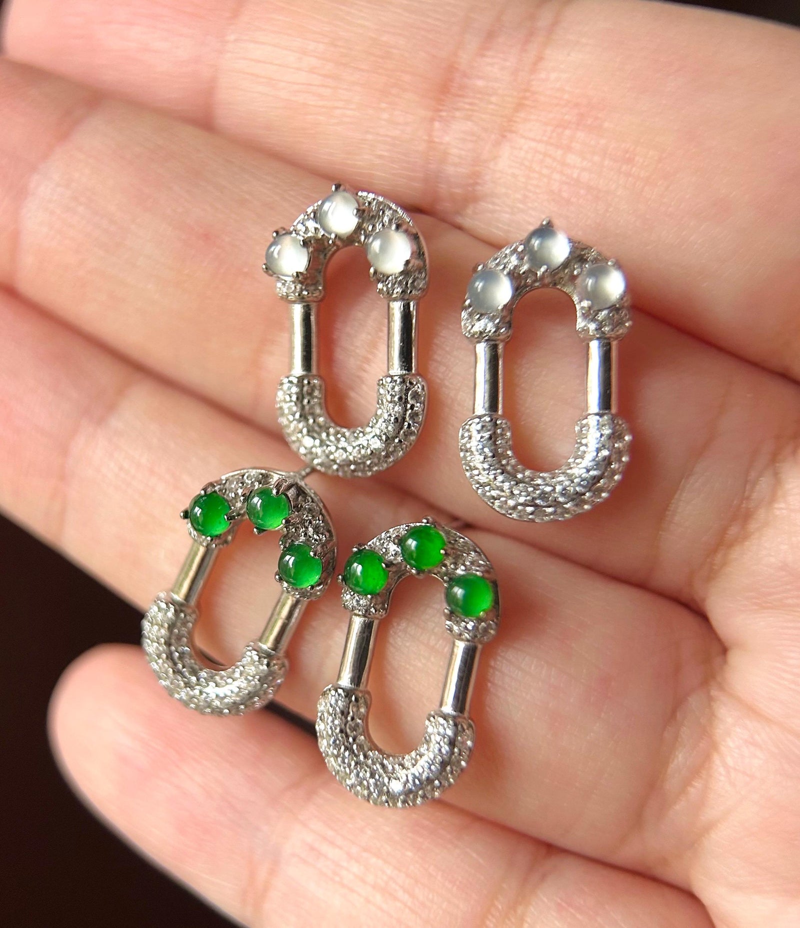 Natural Jadeite Stud Earrings Untreated Burmese or Guatemalan Type A Highly Translucent Icy Green or White Jade & Sterling Silver