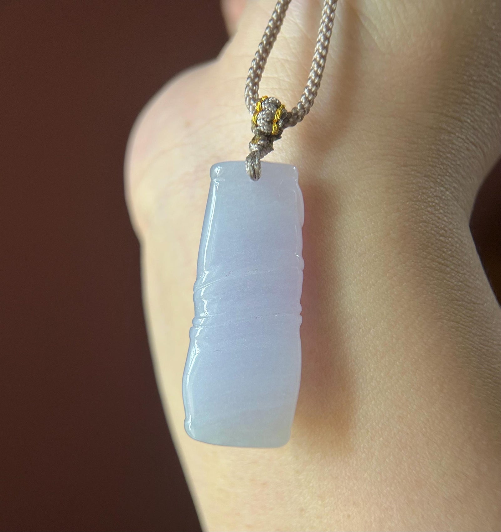 Natural Jadeite Bamboo Pendant Handwoven Necklace Burmese Type A Highly Translucent Icy Lavender Purple Jade