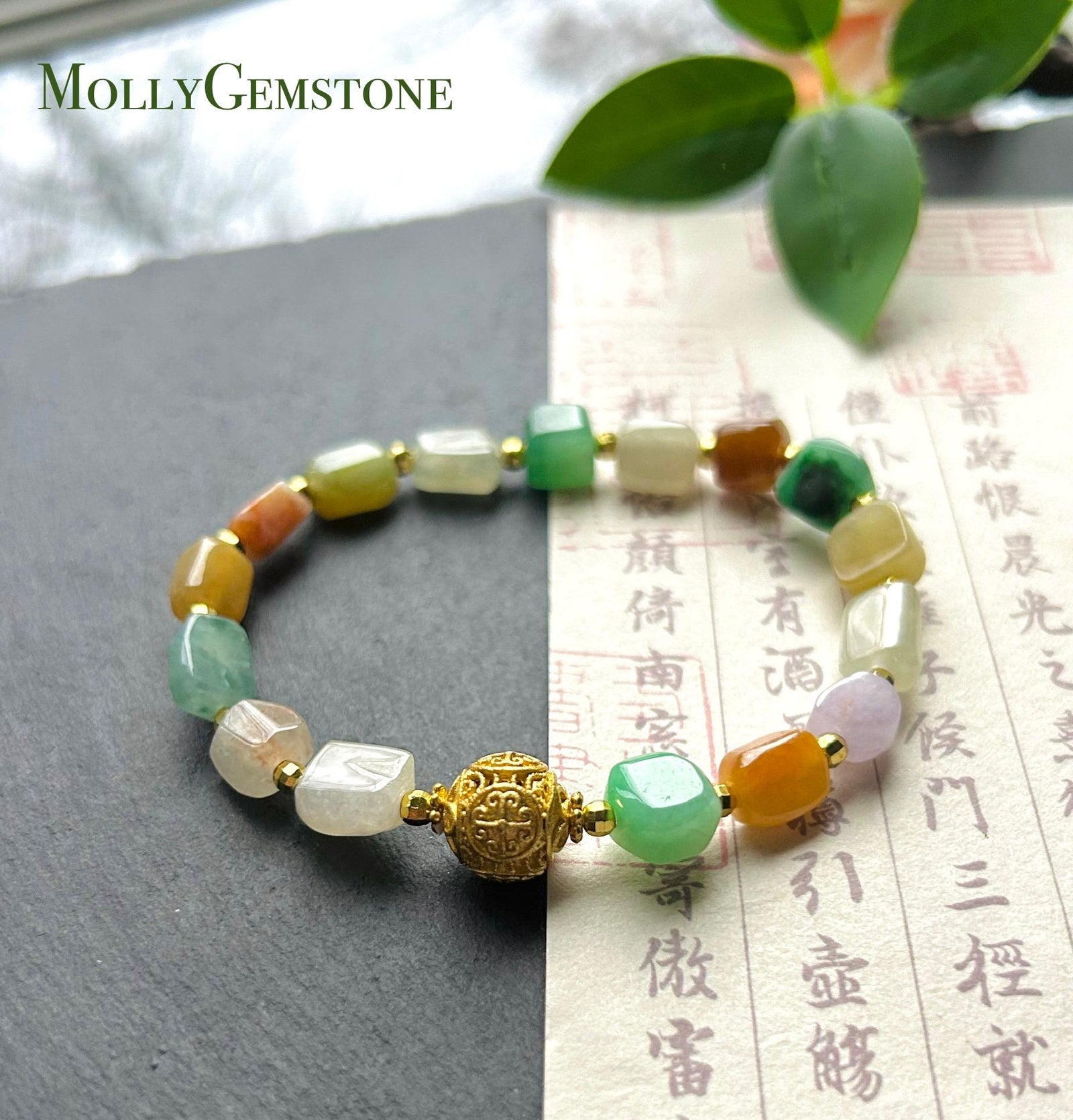 Natural Jadeite Beaded Bracelet Burmese Type A Icy Translucent Vivid Multicolor Ice Cube Jade 7-8mm