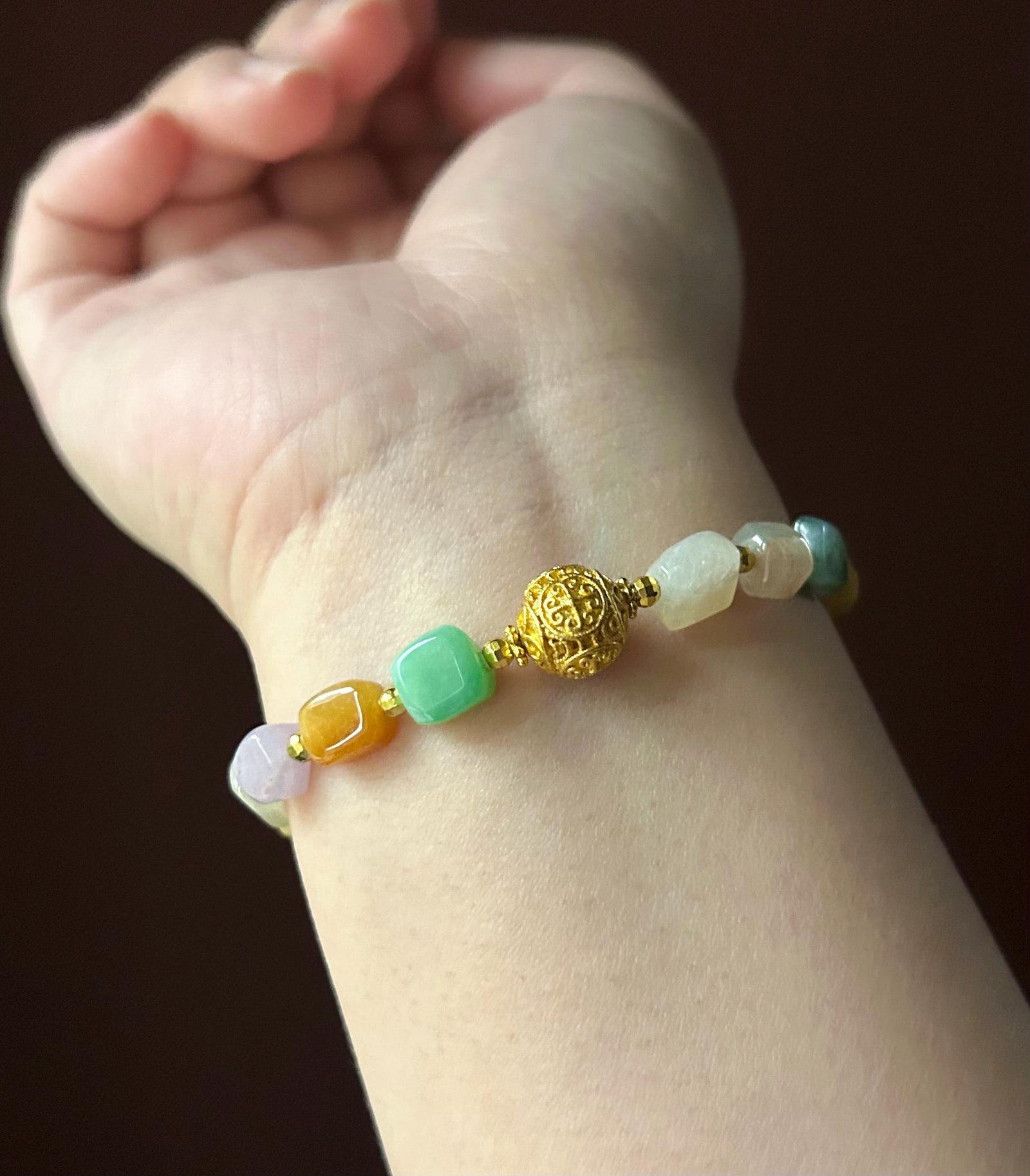 Natural Jadeite Beaded Bracelet Burmese Type A Icy Translucent Vivid Multicolor Ice Cube Jade 7-8mm