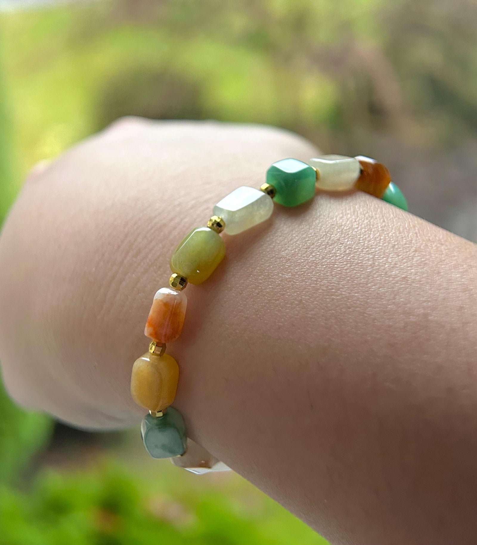 Natural Jadeite Beaded Bracelet Burmese Type A Icy Translucent Vivid Multicolor Ice Cube Jade 7-8mm