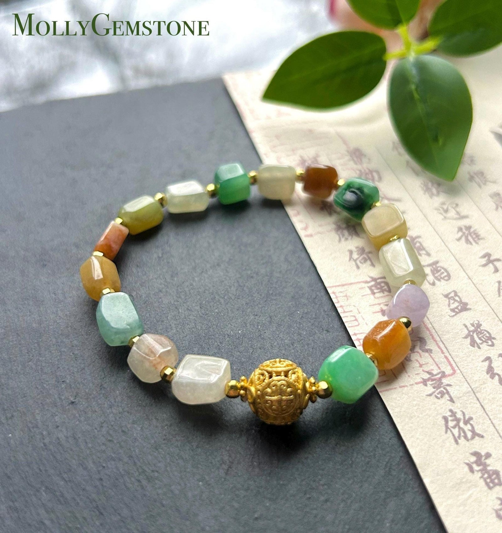 Natural Jadeite Beaded Bracelet Burmese Type A Icy Translucent Vivid Multicolor Ice Cube Jade 7-8mm