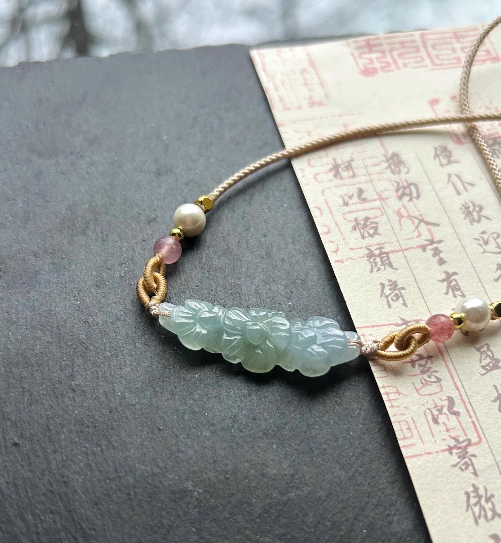Jadeite Jade Crecent Pendant Jewelry Gift Natural Burmese Type A Translucent Icy Green Purple Yellow Jade Carved Flowers Handwowen Necklace