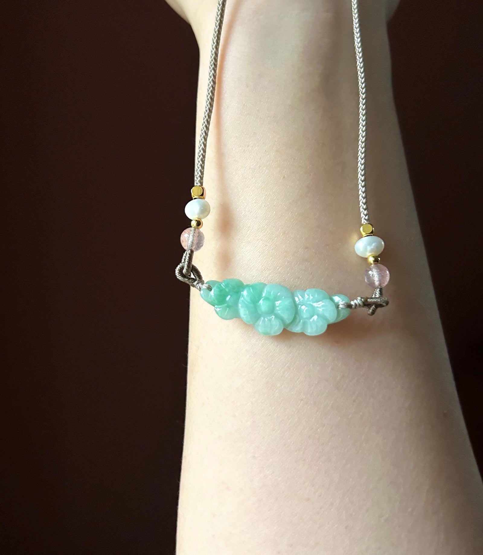 Jadeite Jade Crecent Pendant Jewelry Gift Natural Burmese Type A Translucent Icy Green Purple Yellow Jade Carved Flowers Handwowen Necklace
