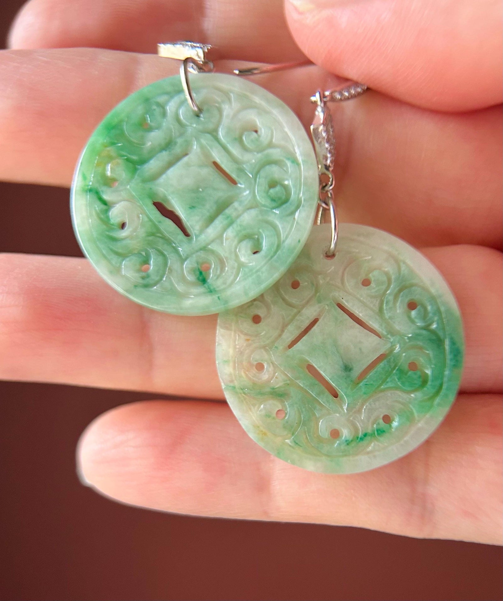Jadeite Jade & Silver Earrings Handcrafted Jewelry Gift for Her Natural Burmese Type A Icy Translucent Gelatinous Icy Green Floral Jade