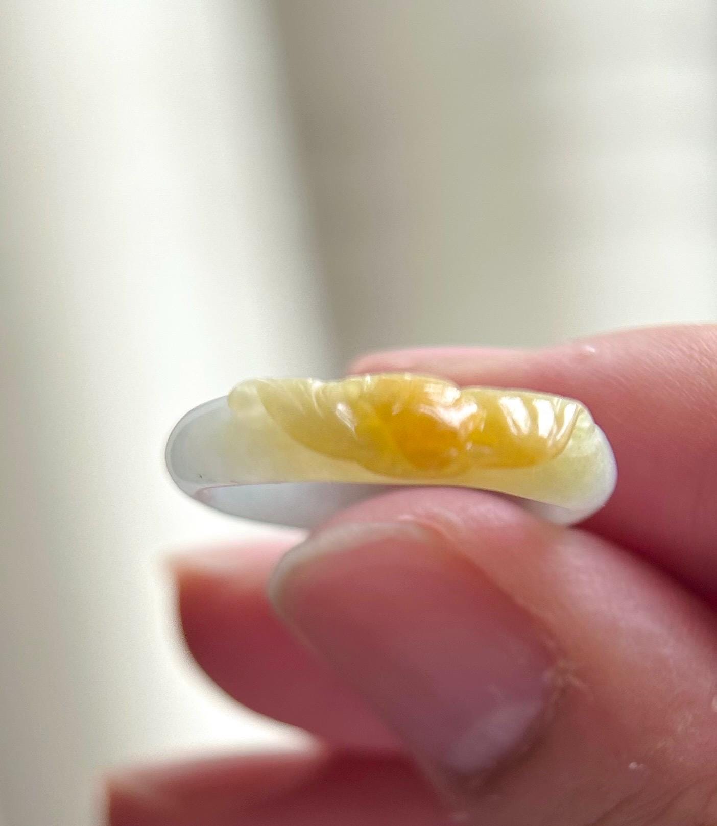Natural Jadeite Ring Band: Burmese Type A fine glutinous Icy Yellow Jade Bat US-8/ US-7