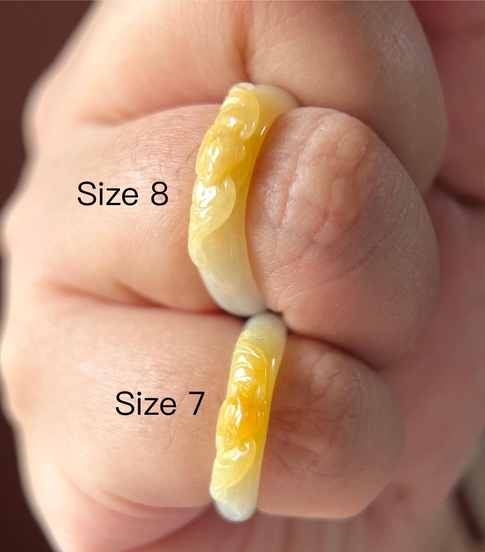 Natural Jadeite Ring Band: Burmese Type A fine glutinous Icy Yellow Jade Bat US-8/ US-7