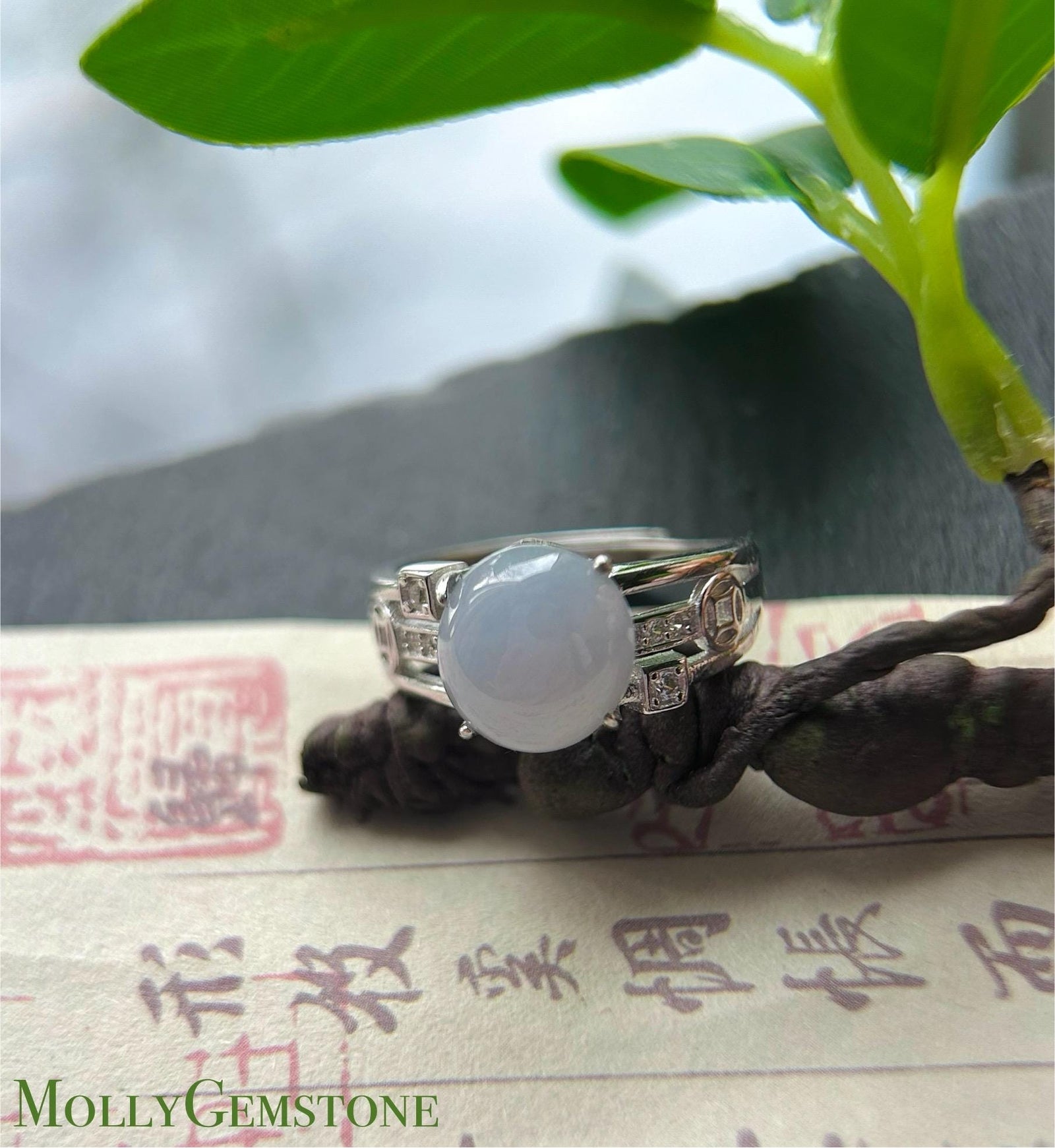 Natural Jadeite Adjustable Ring Burmese Type A fine glutinous Lavender Bluish Purple Jade with Sterling Silver