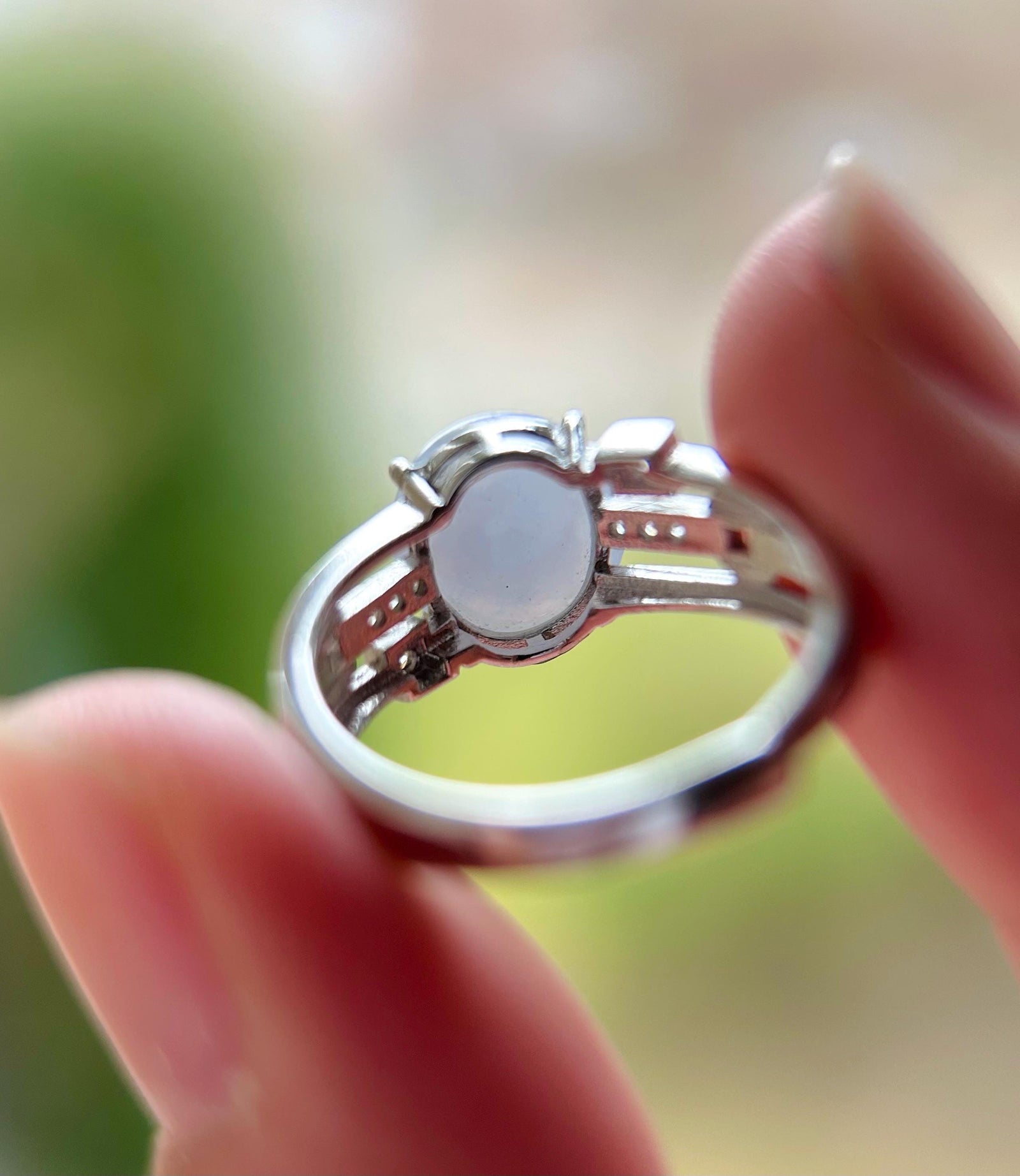 Natural Jadeite Adjustable Ring Burmese Type A fine glutinous Lavender Bluish Purple Jade with Sterling Silver