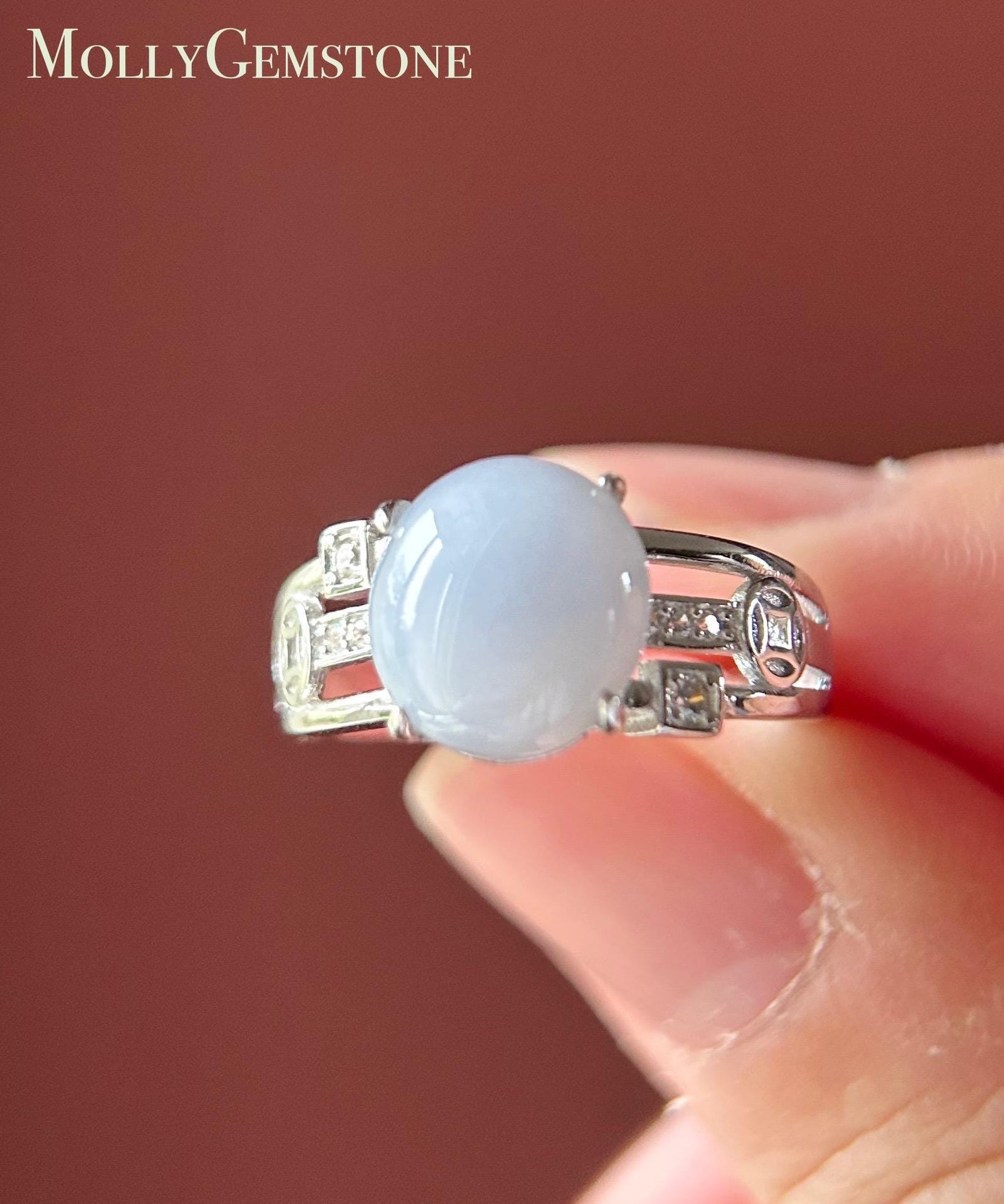 Natural Jadeite Adjustable Ring Burmese Type A fine glutinous Lavender Bluish Purple Jade with Sterling Silver